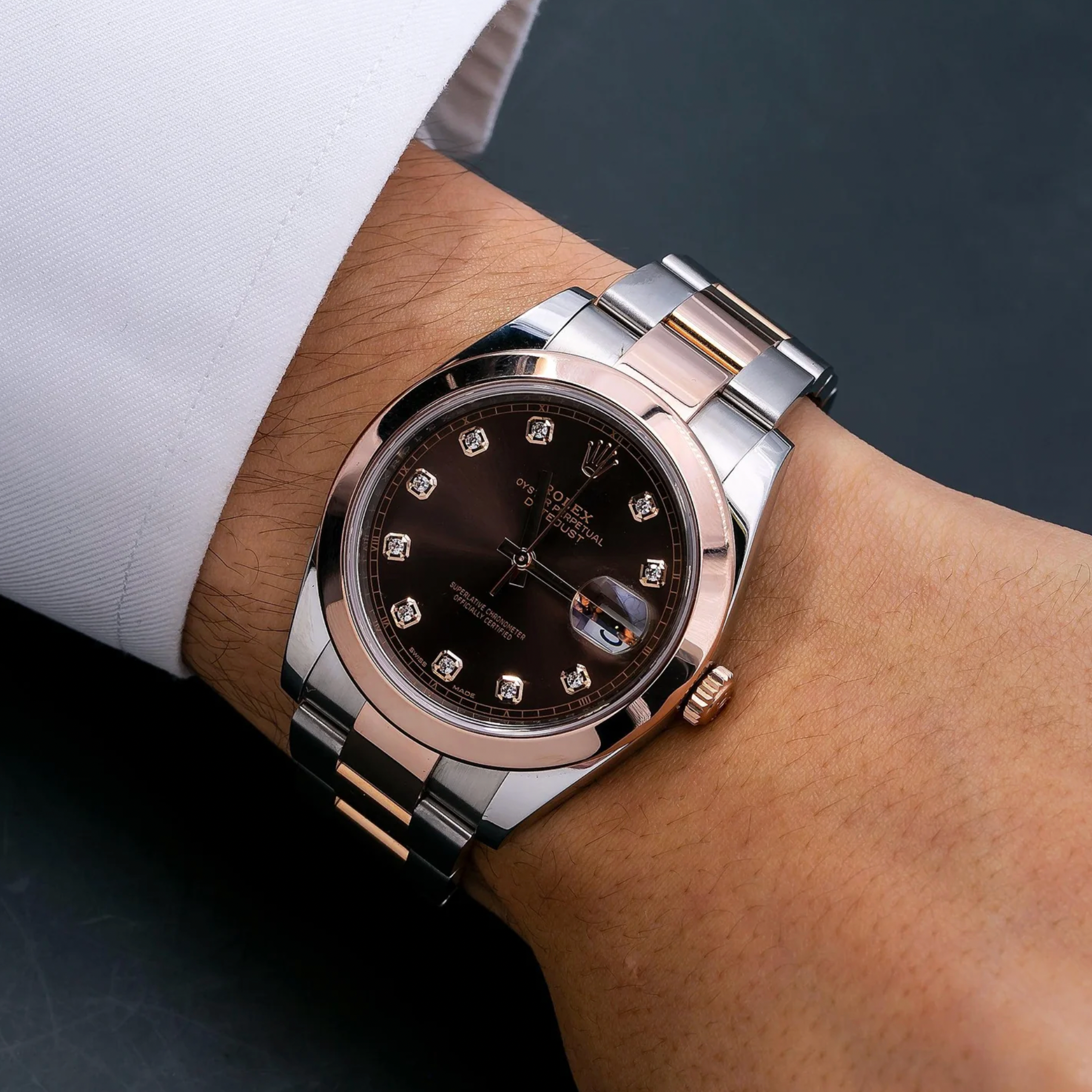 Rolex Datejust 41mm Chocolate Diamond Dial 18K Everose Gold Smooth Bezel – Ref. 126301