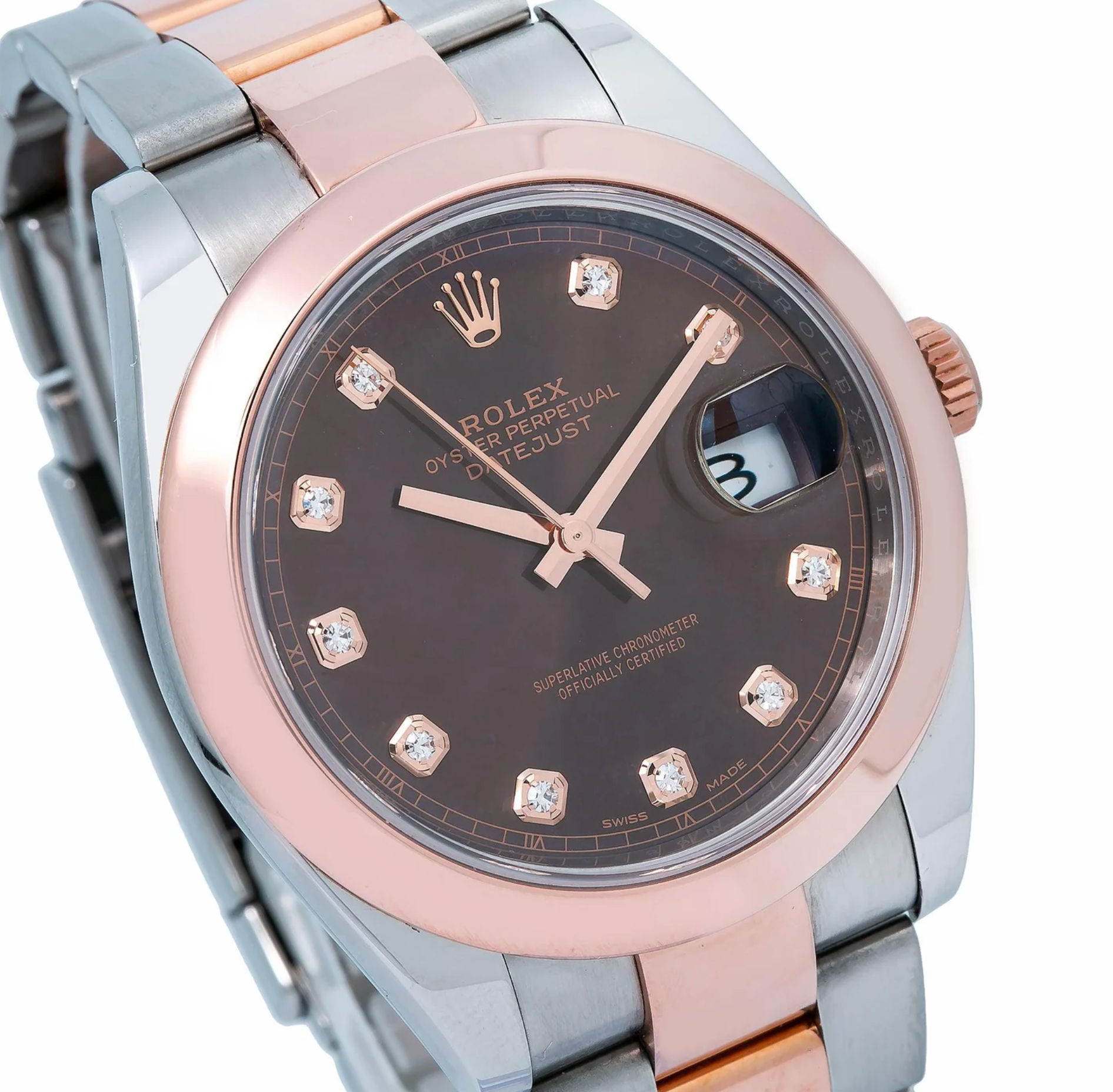 Rolex Datejust 41mm Chocolate Diamond Dial 18K Everose Gold Smooth Bezel – Ref. 126301