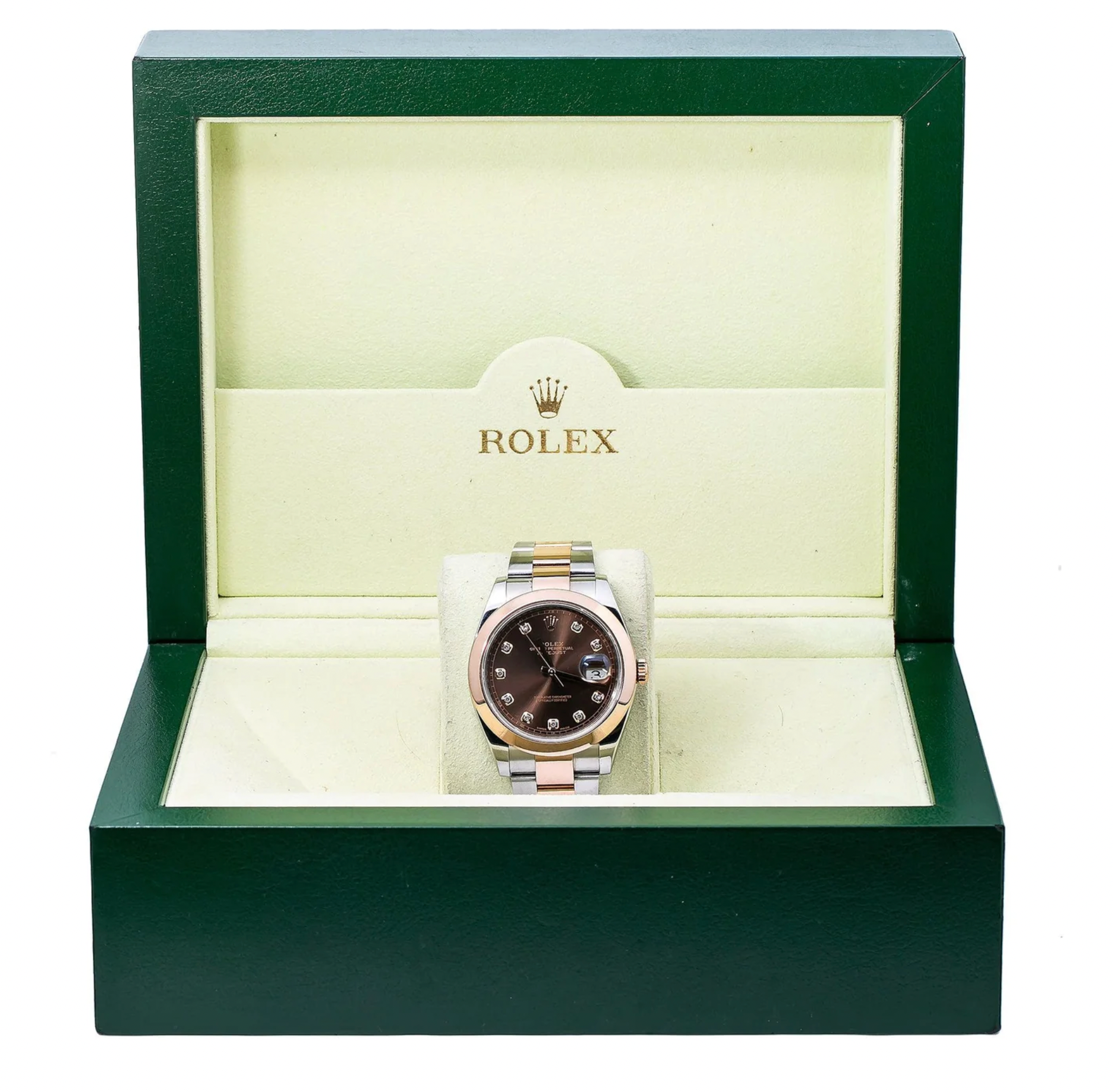 Rolex Datejust 41mm Chocolate Diamond Dial 18K Everose Gold Smooth Bezel – Ref. 126301