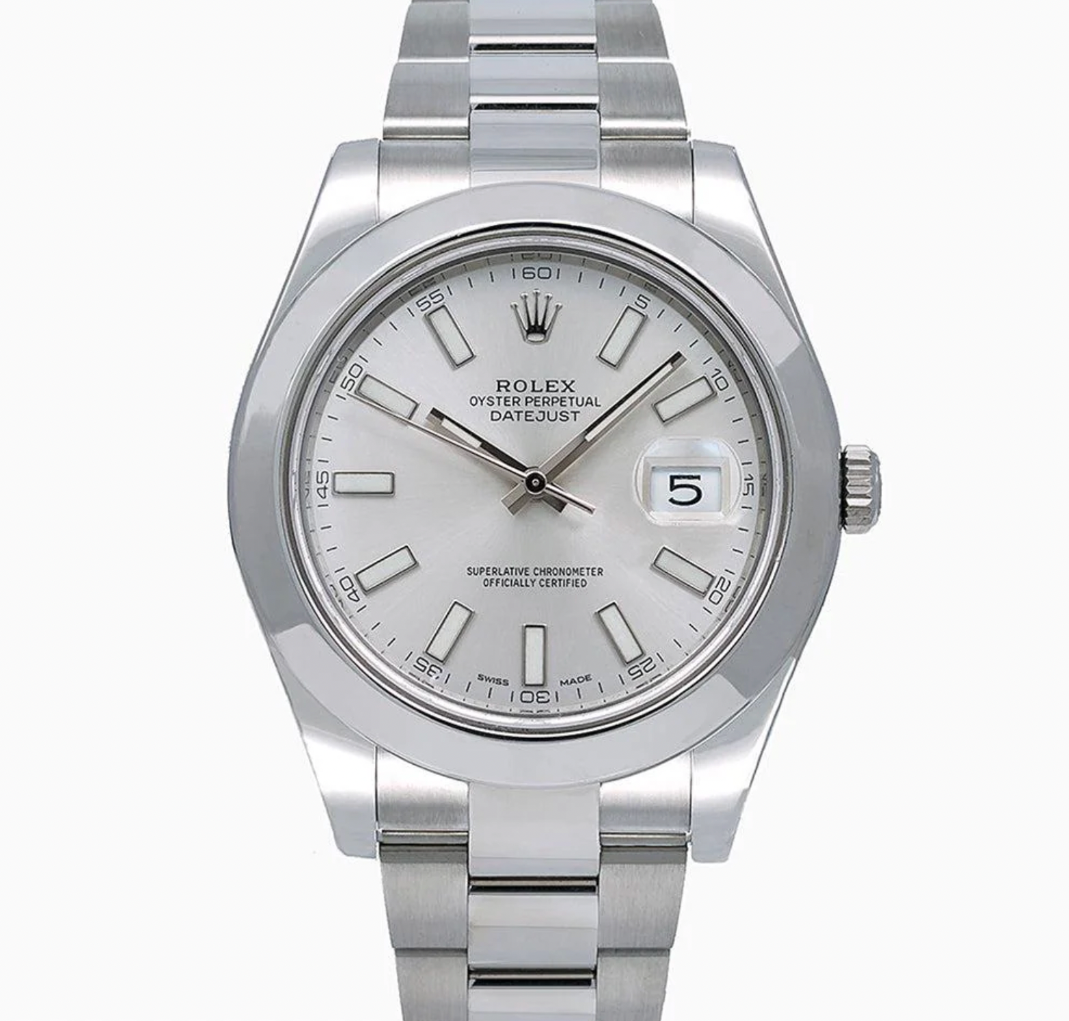 Rolex Datejust 41mm Silver Dial Smooth Bezel Stainless Steel – Ref. 116300