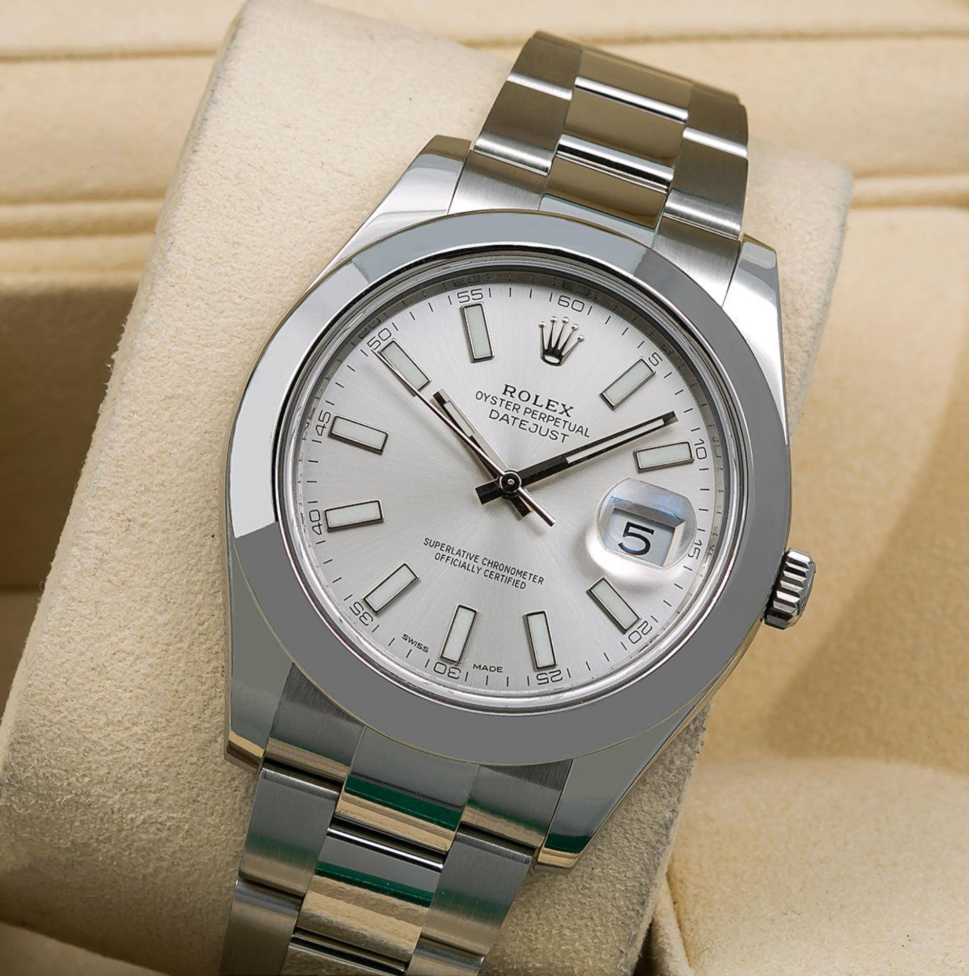 Rolex Datejust 41mm Silver Dial Smooth Bezel Stainless Steel – Ref. 116300