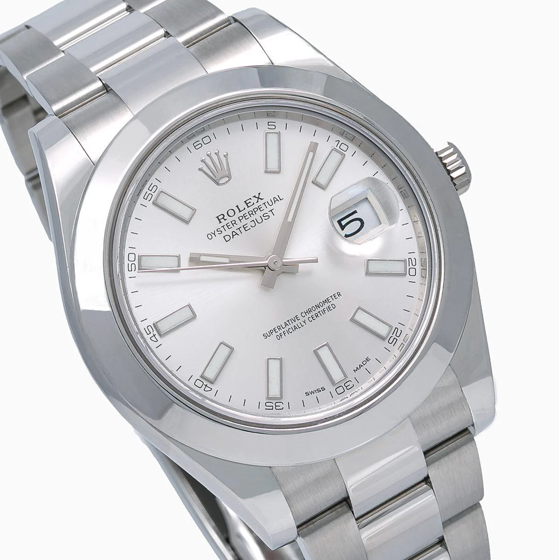 Rolex Datejust 41mm Silver Dial Smooth Bezel Stainless Steel – Ref. 116300
