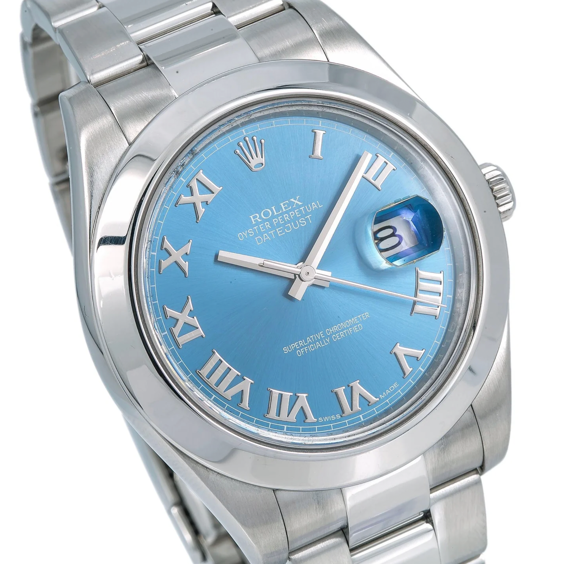 Rolex Datejust 41mm Blue Roman Dial Smooth Bezel Stainless Steel – Ref. 116300