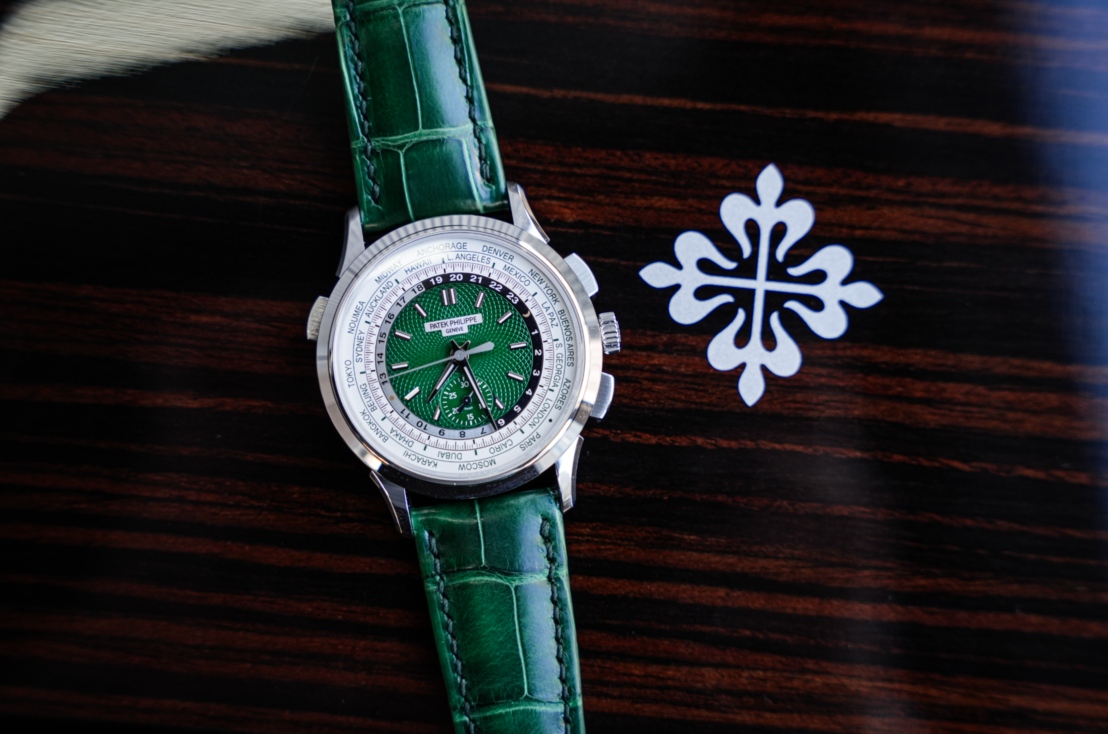 Patek Philippe Complications World Time Flyback Chronograph 5930P-001 Platinum Green Dial