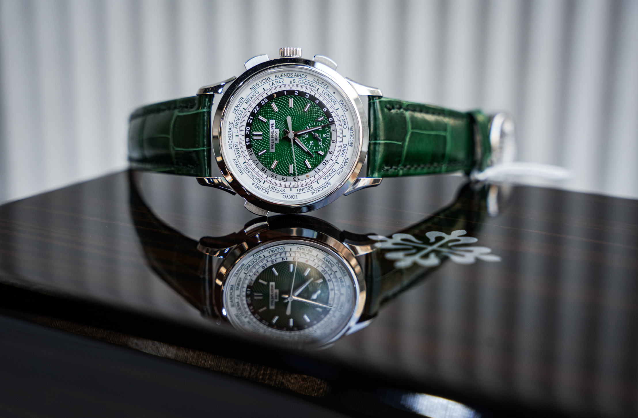 Patek Philippe Complications World Time Flyback Chronograph 5930P-001 Platinum Green Dial