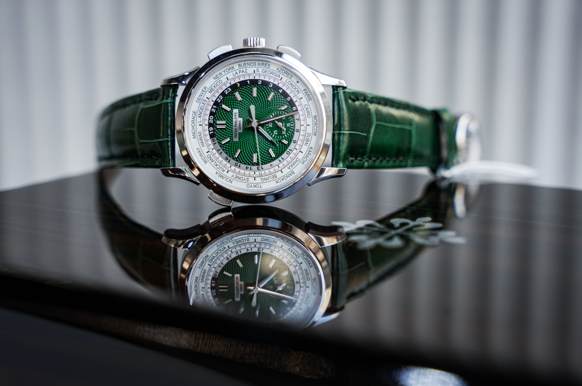 Patek Philippe Complications World Time Flyback Chronograph 5930P-001 Platinum Green Dial
