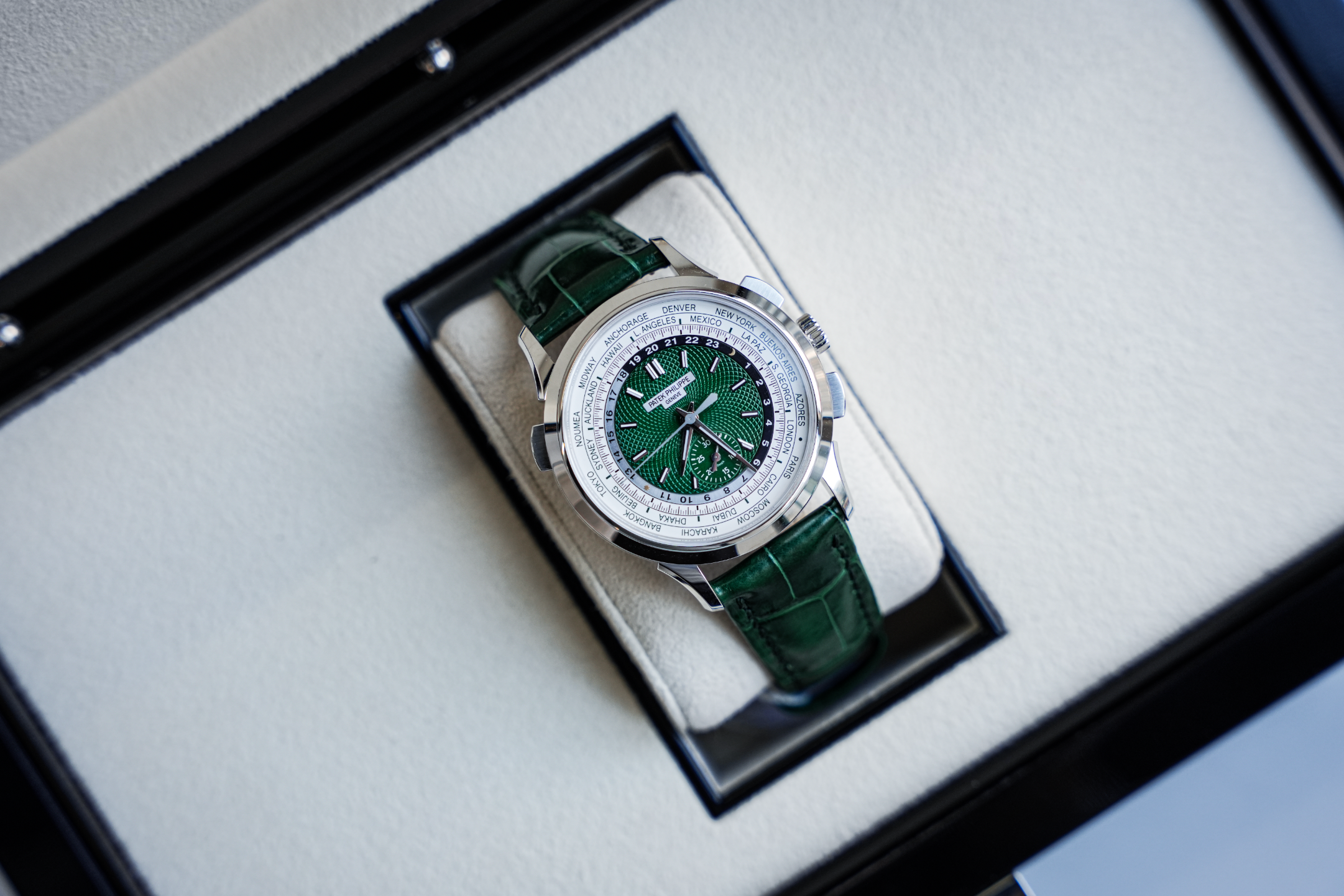 Patek Philippe Complications World Time Flyback Chronograph 5930P-001 Platinum Green Dial