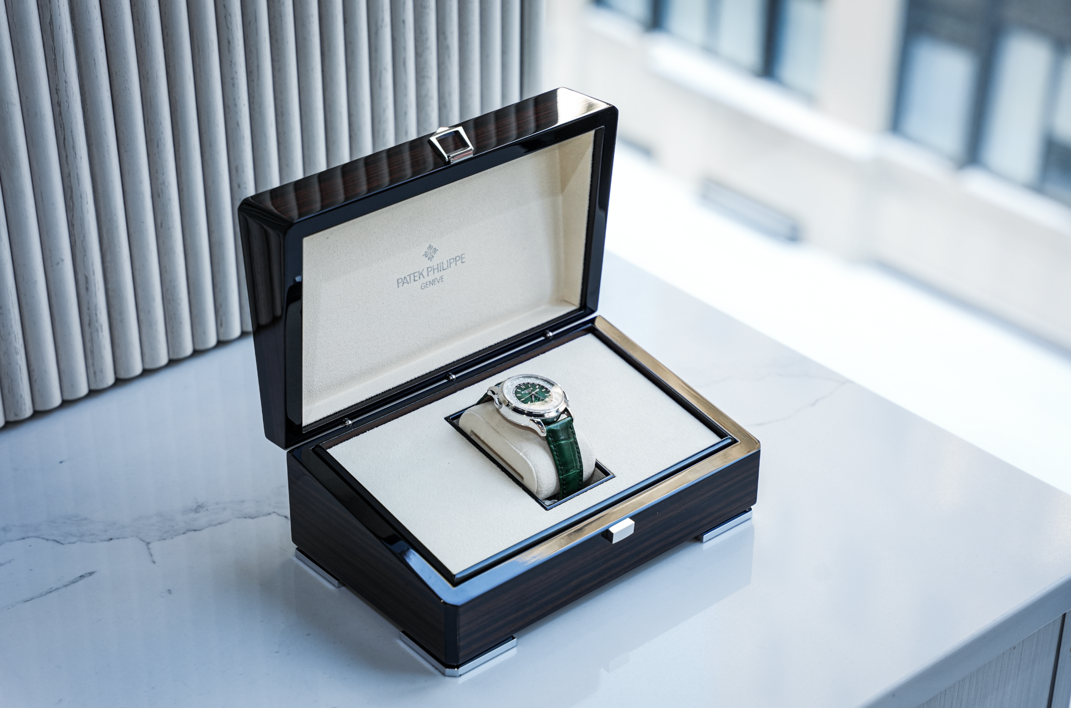 Patek Philippe Complications World Time Flyback Chronograph 5930P-001 Platinum Green Dial
