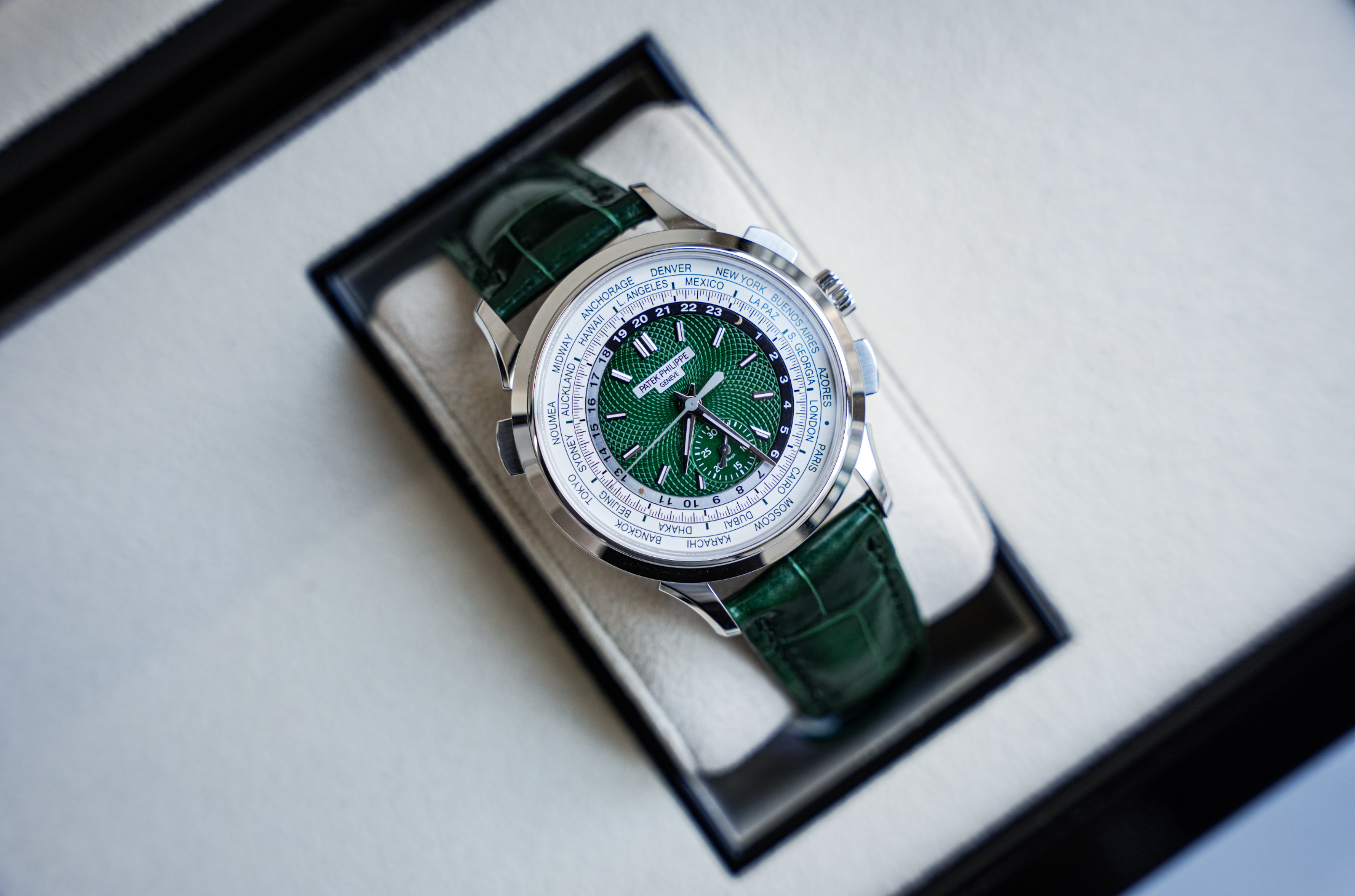 Patek Philippe Complications World Time Flyback Chronograph 5930P-001 Platinum Green Dial