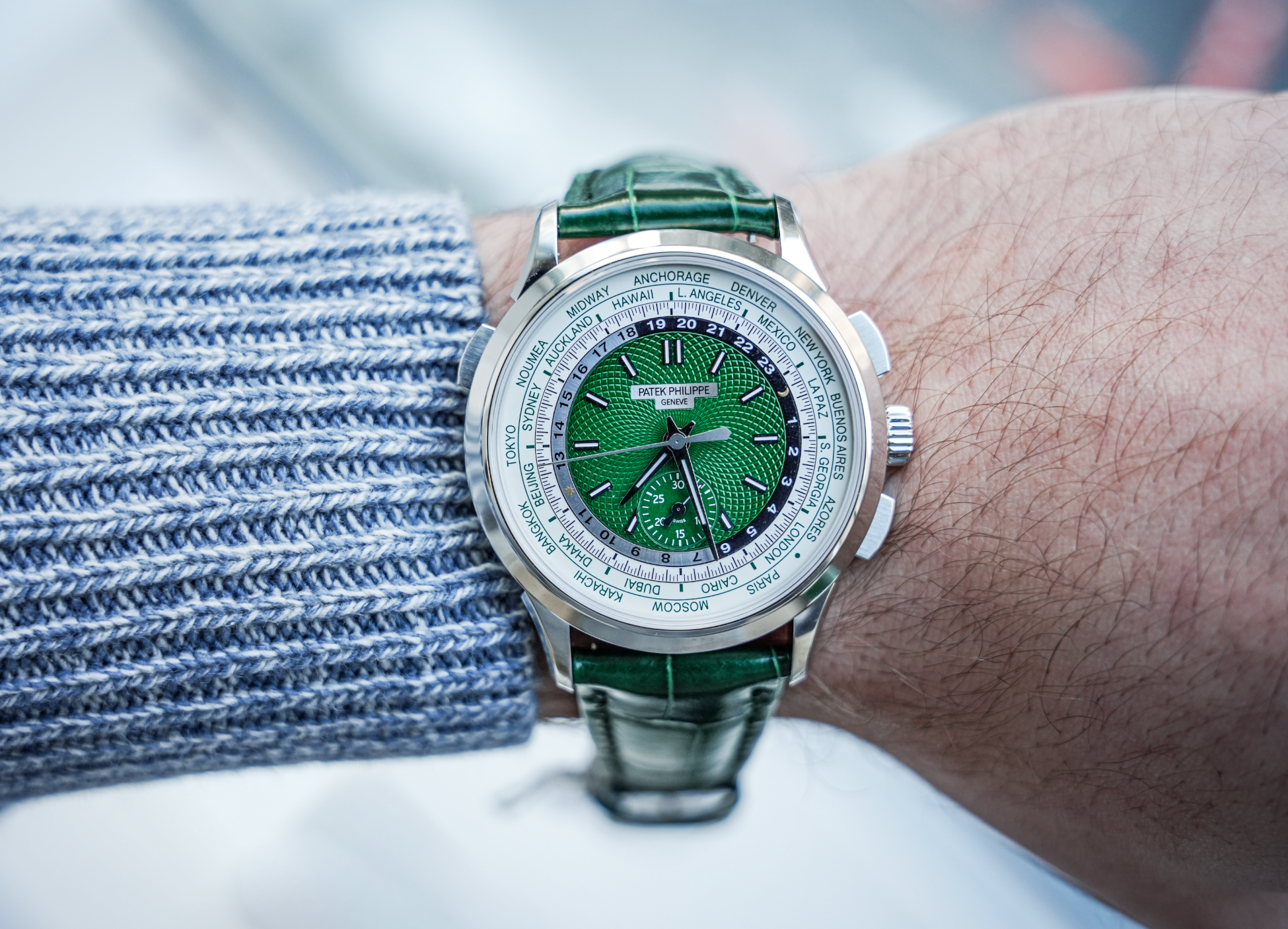 Patek Philippe Complications World Time Flyback Chronograph 5930P-001 Platinum Green Dial