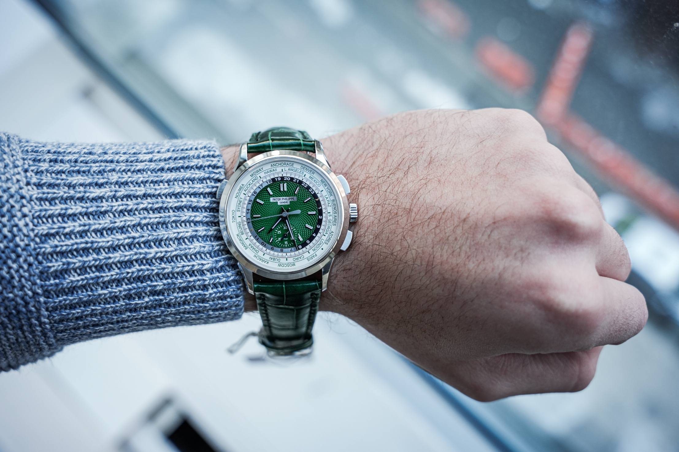 Patek Philippe Complications World Time Flyback Chronograph 5930P-001 Platinum Green Dial