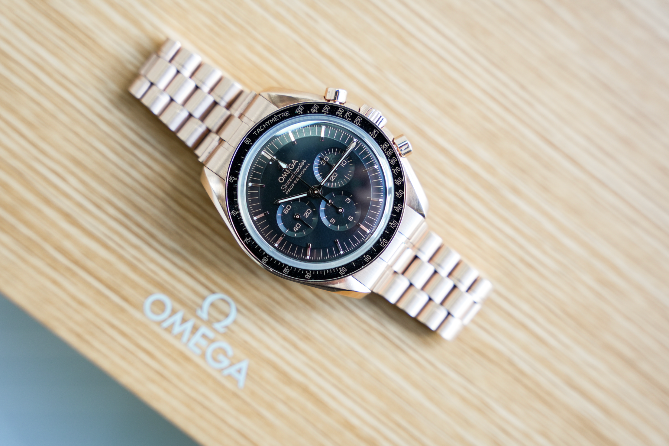 Omega Speedmaster Professional Moonwatch 42mm Rose Gold Black Dial Chronograph 18K Sedna