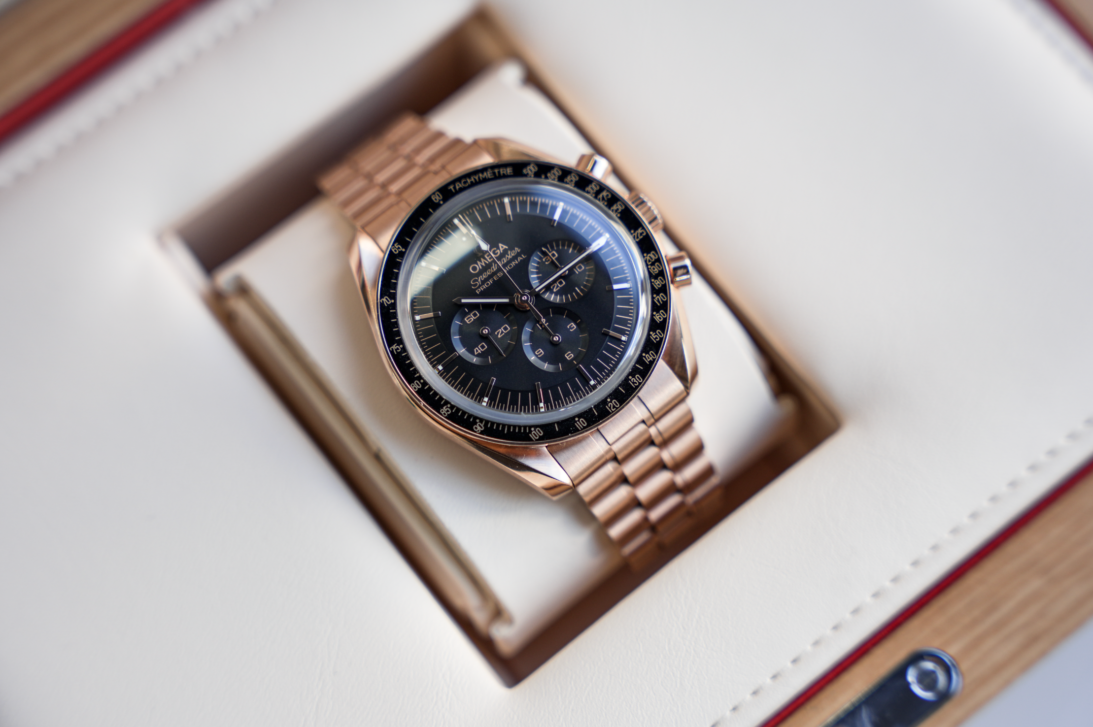 Omega Speedmaster Professional Moonwatch 42mm Rose Gold Black Dial Chronograph 18K Sedna