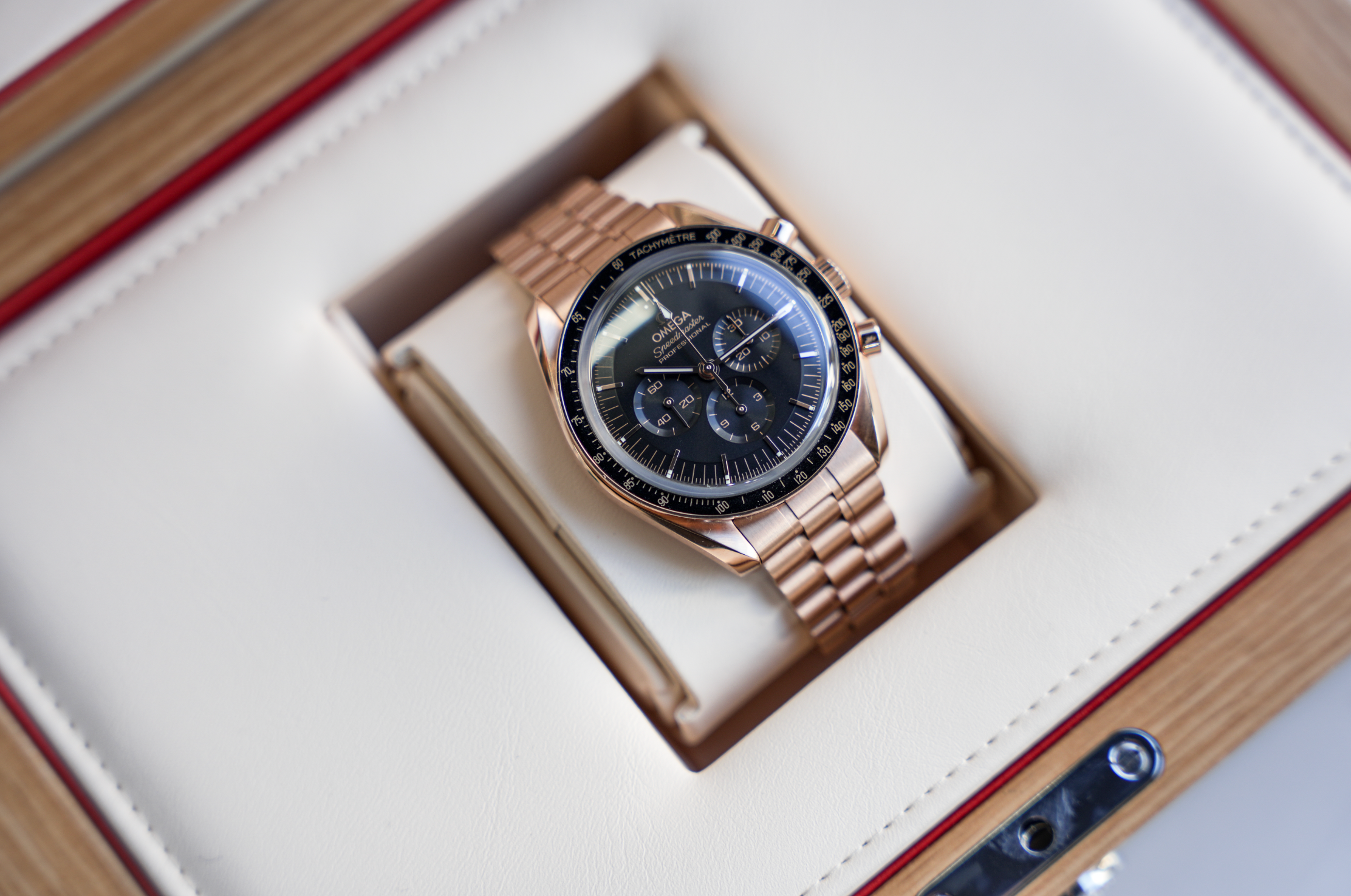 Omega Speedmaster Professional Moonwatch 42mm Rose Gold Black Dial Chronograph 18K Sedna