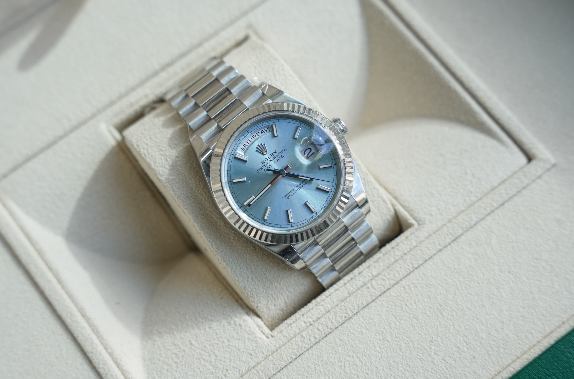 Rolex Day-Date 40 228236 Platinum Ice Blue Dial President Bracelet