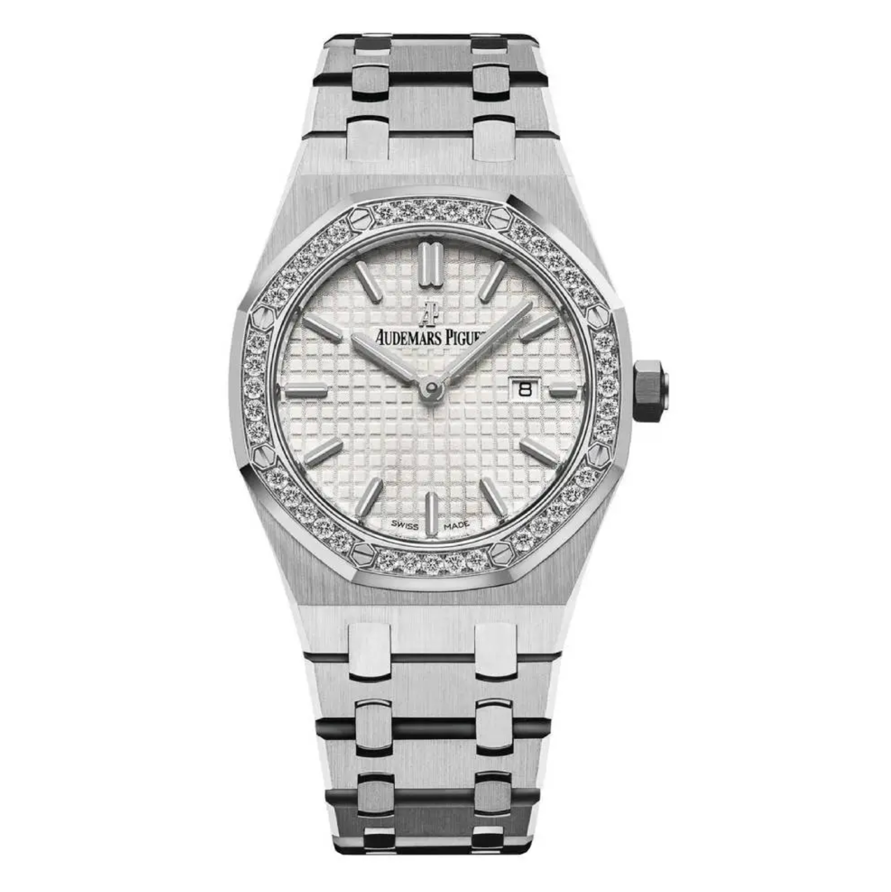 Audemars Piguet Royal Oak 33mm Ladies Watch 67651ST.ZZ.1261ST.01 Silver Dial Diamond Bezel Stainless Steel