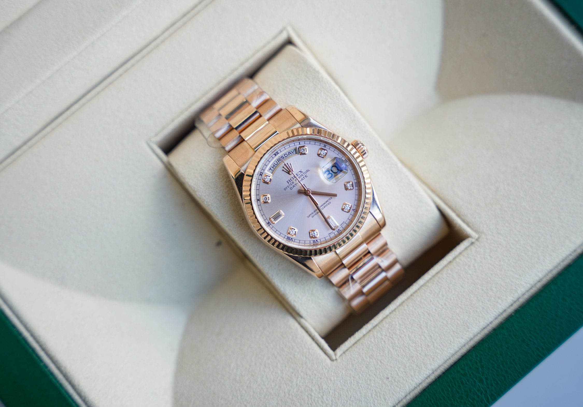 Rolex Day-Date 36 118235 Everose Gold Pink Dial Diamond Hour Markers President Bracelet