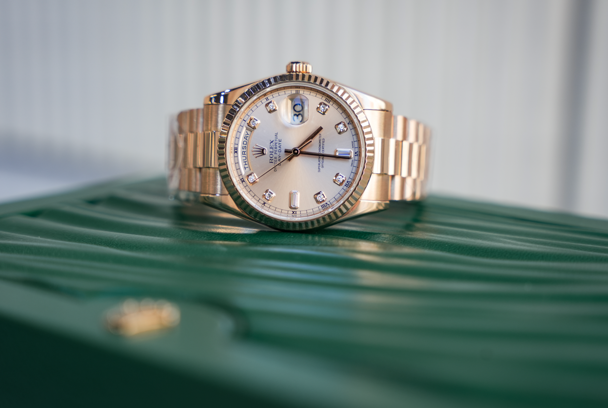 Rolex Day-Date 36 118235 Everose Gold Pink Dial Diamond Hour Markers President Bracelet