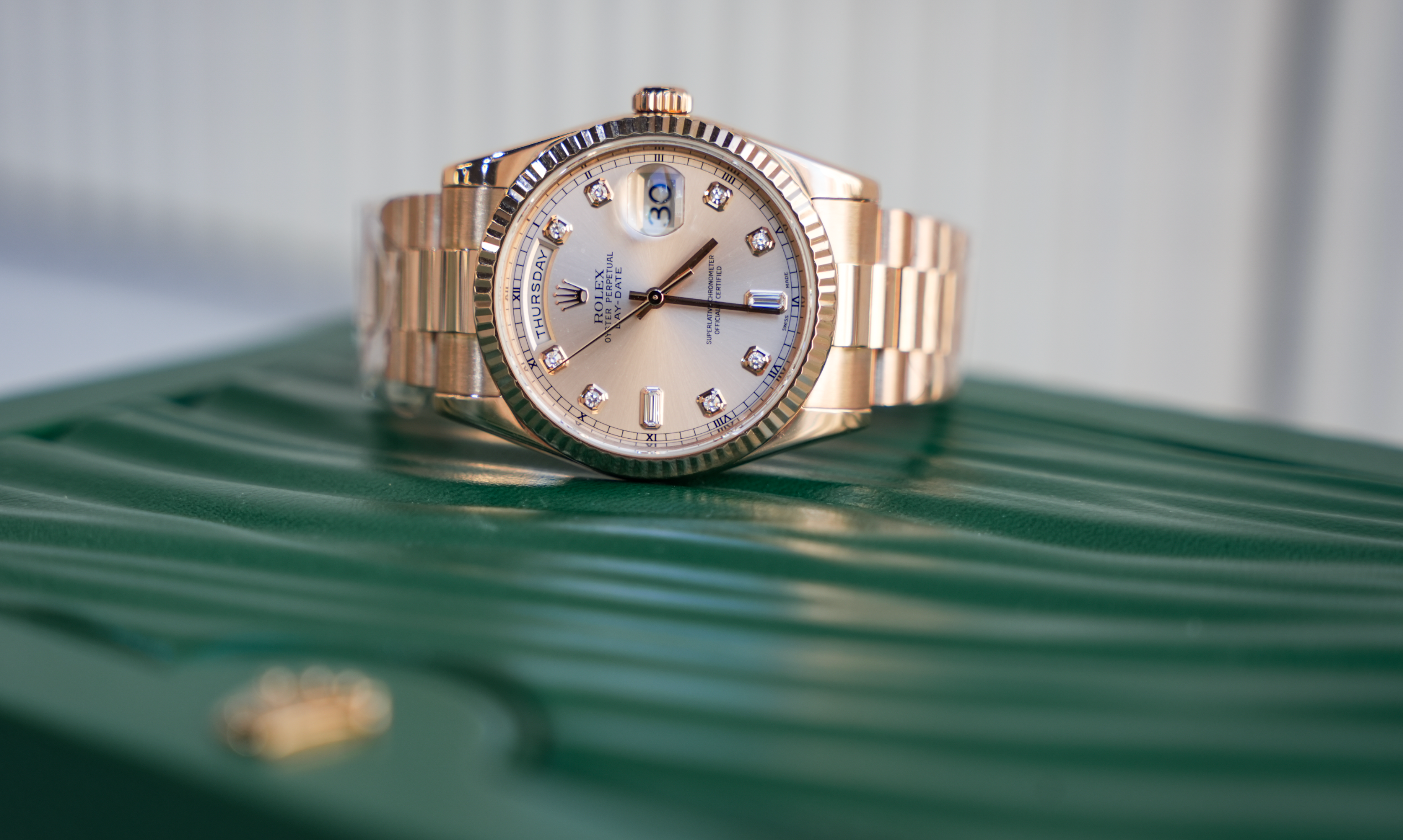 Rolex Day-Date 36 118235 Everose Gold Pink Dial Diamond Hour Markers President Bracelet