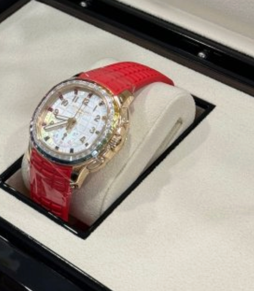 Patek Philippe Aquanaut Luce Rainbow Chronograph 7968/300R-001 Silver Dial Rose Gold Red Strap