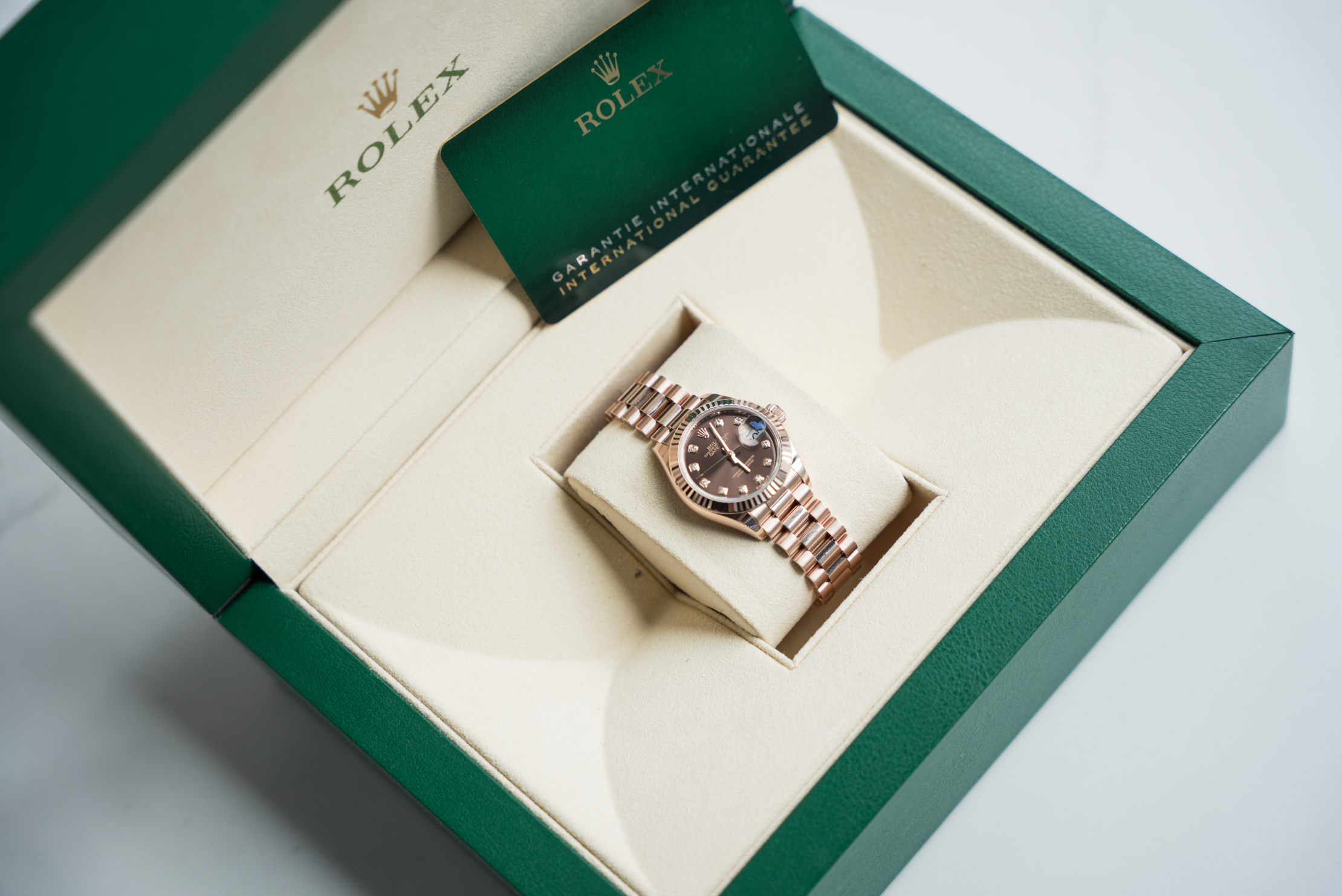 Rolex Datejust 28 Everose Gold Chocolate Diamond Dial Jubilee Bracelet 279175
