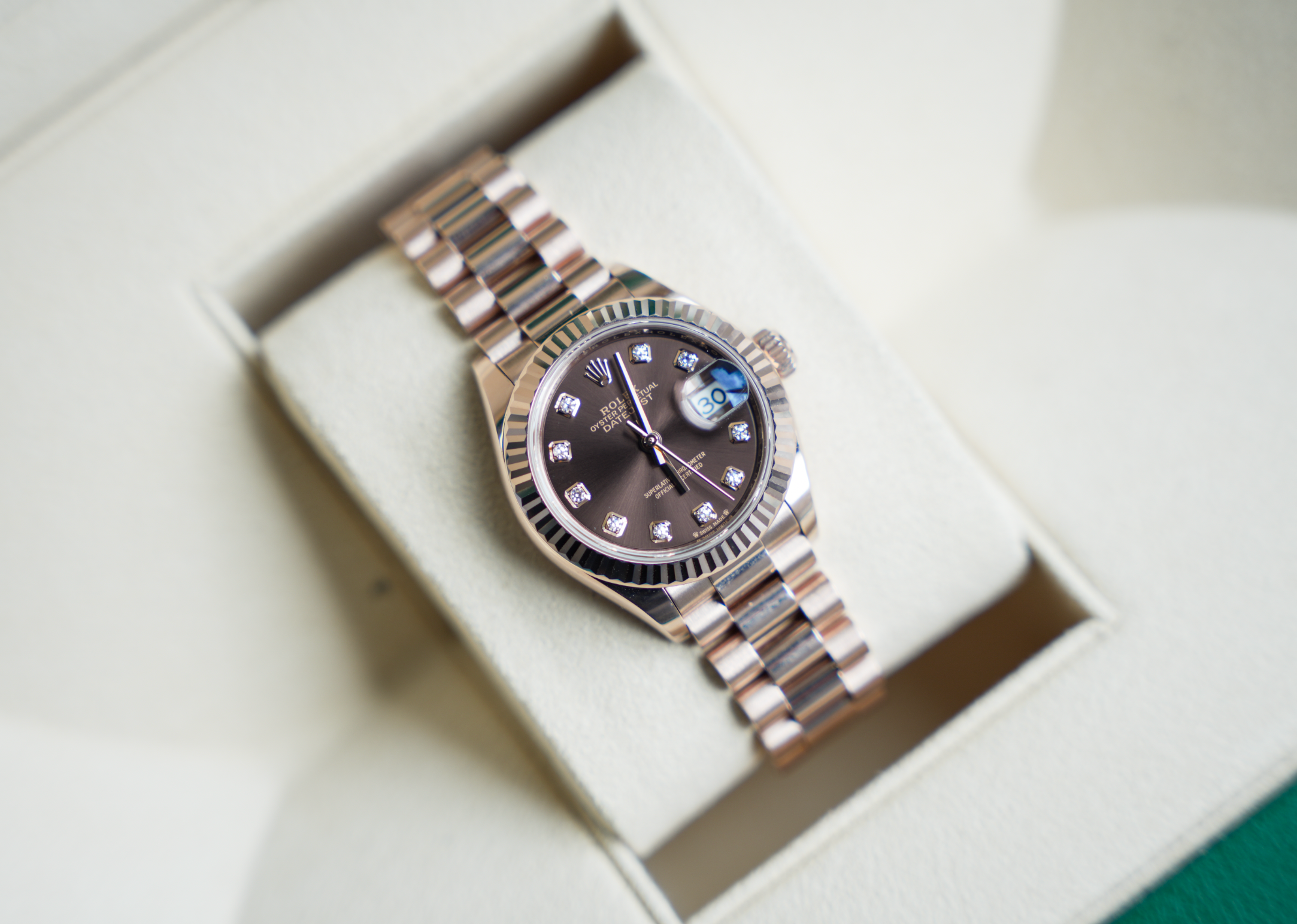 Rolex Datejust 28 Everose Gold Chocolate Diamond Dial Jubilee Bracelet 279175