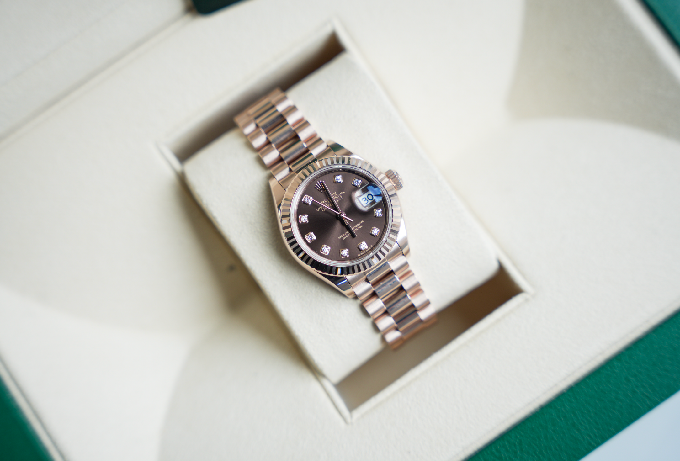 Rolex Datejust 28 Everose Gold Chocolate Diamond Dial Jubilee Bracelet 279175