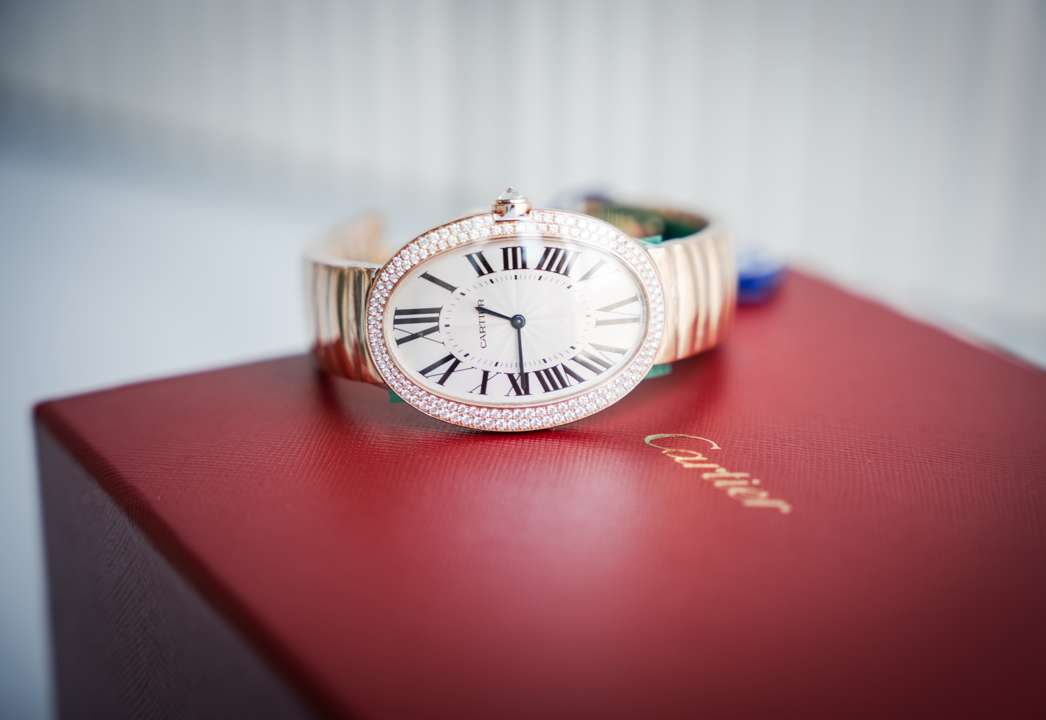 Cartier Baignoire 44x34mm 18K Rose Gold Diamond Bezel WB520003