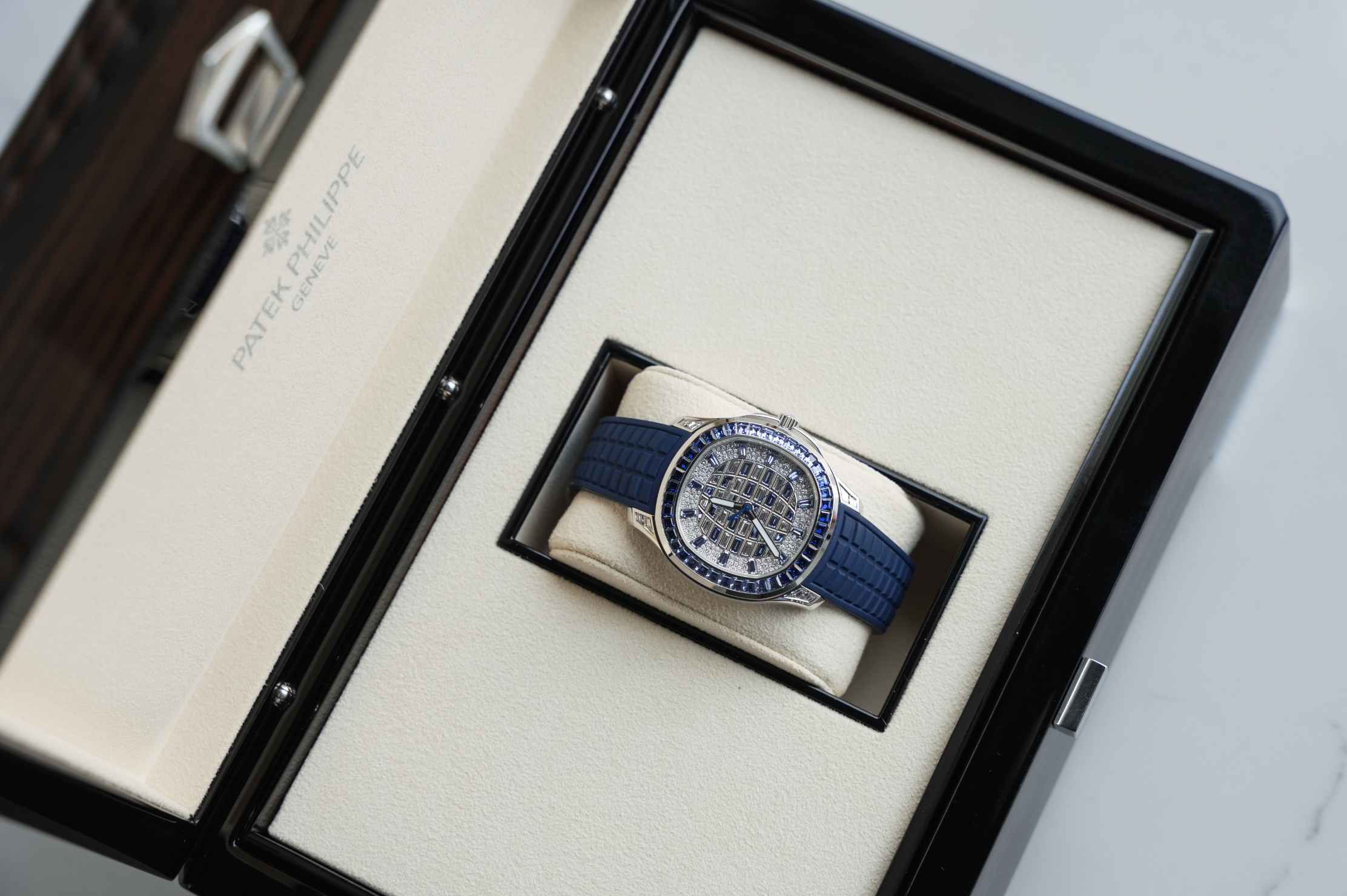 Patek Philippe Aquanaut Luce 5268/461G White Gold Diamond & Blue Sapphire Bezel