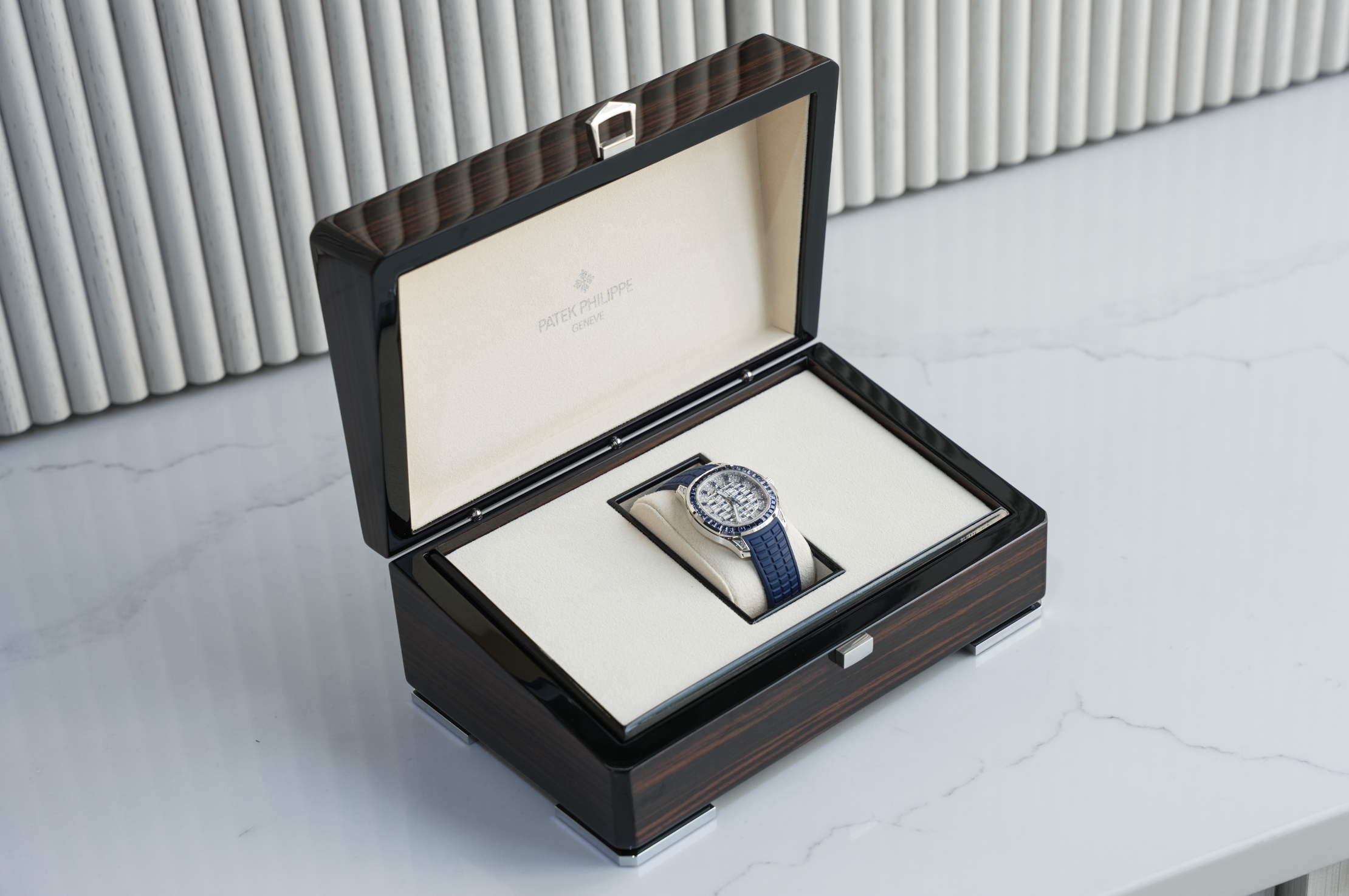 Patek Philippe Aquanaut Luce 5268/461G White Gold Diamond & Blue Sapphire Bezel
