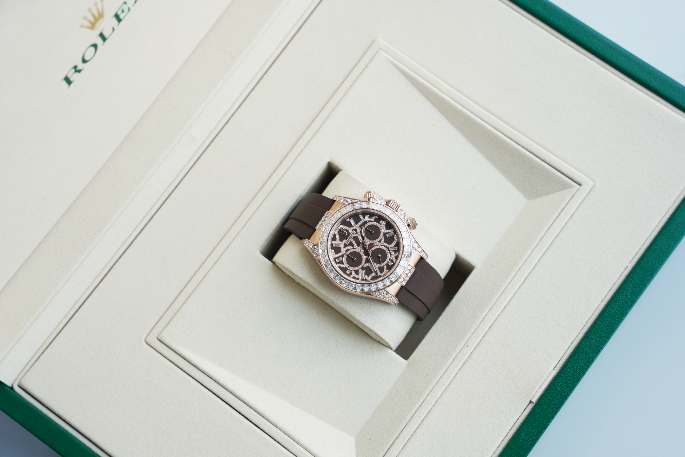 Rolex Daytona 126555TBR “Giraffe” Everose Gold Diamond Bezel Chestnut Diamond Dial