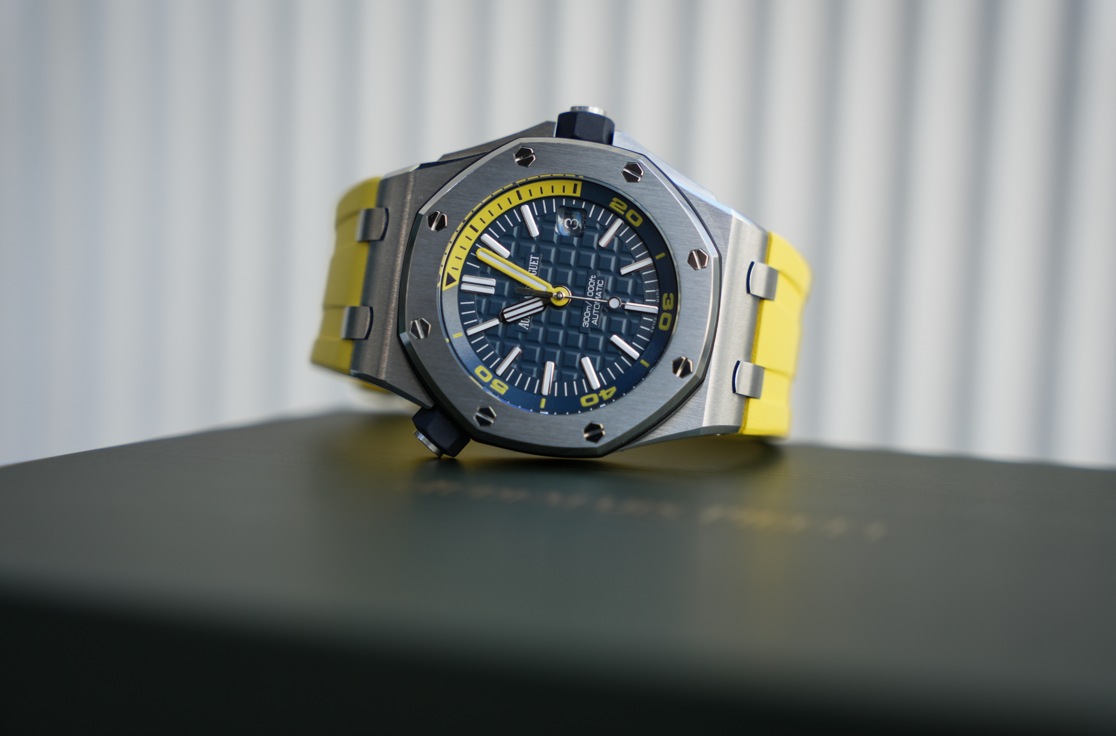 Audemars Piguet Royal Oak Offshore Diver 15710ST.OO.A027CA.01 Blue Dial 42mm Stainless Steel Yellow Rubber Strap