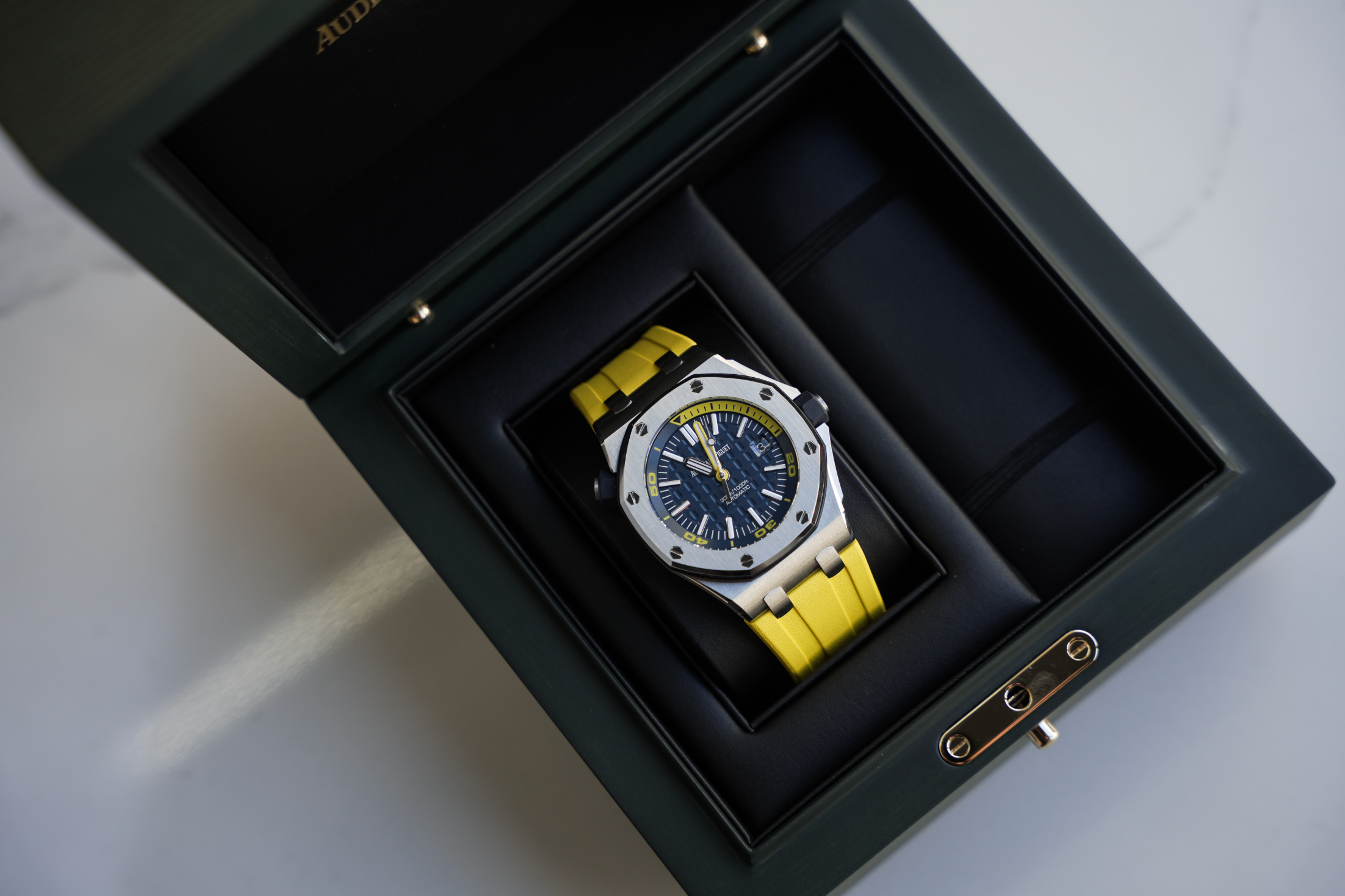 Audemars Piguet Royal Oak Offshore Diver 15710ST.OO.A027CA.01 Blue Dial 42mm Stainless Steel Yellow Rubber Strap