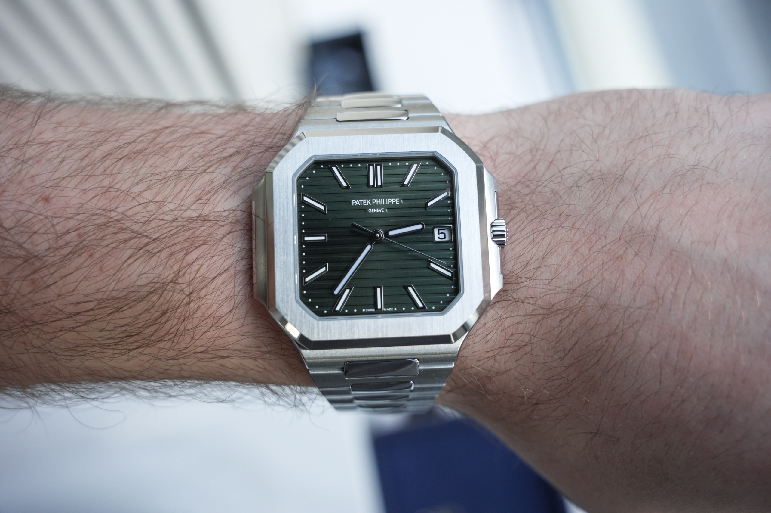 Patek Philippe Cubitus 5821/1A-001, Stainless Steel Case with Sunburst Olive Green Dial, Steel Bracelet