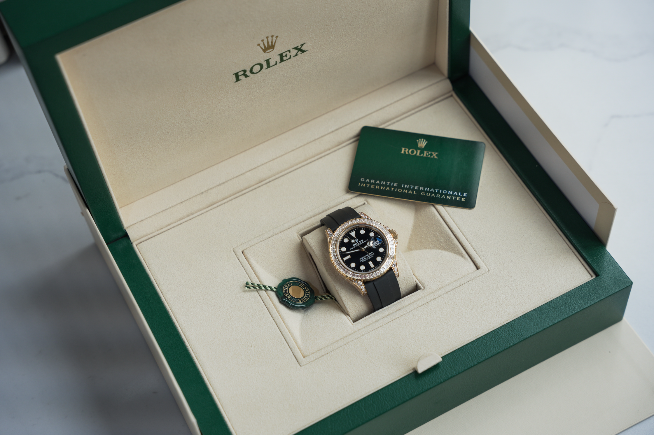Rolex Yacht-Master 42 18K Yellow Gold Diamond-Set Case Baguette Diamond Bezel Black Dial Oysterflex – Ref. 226668TBR