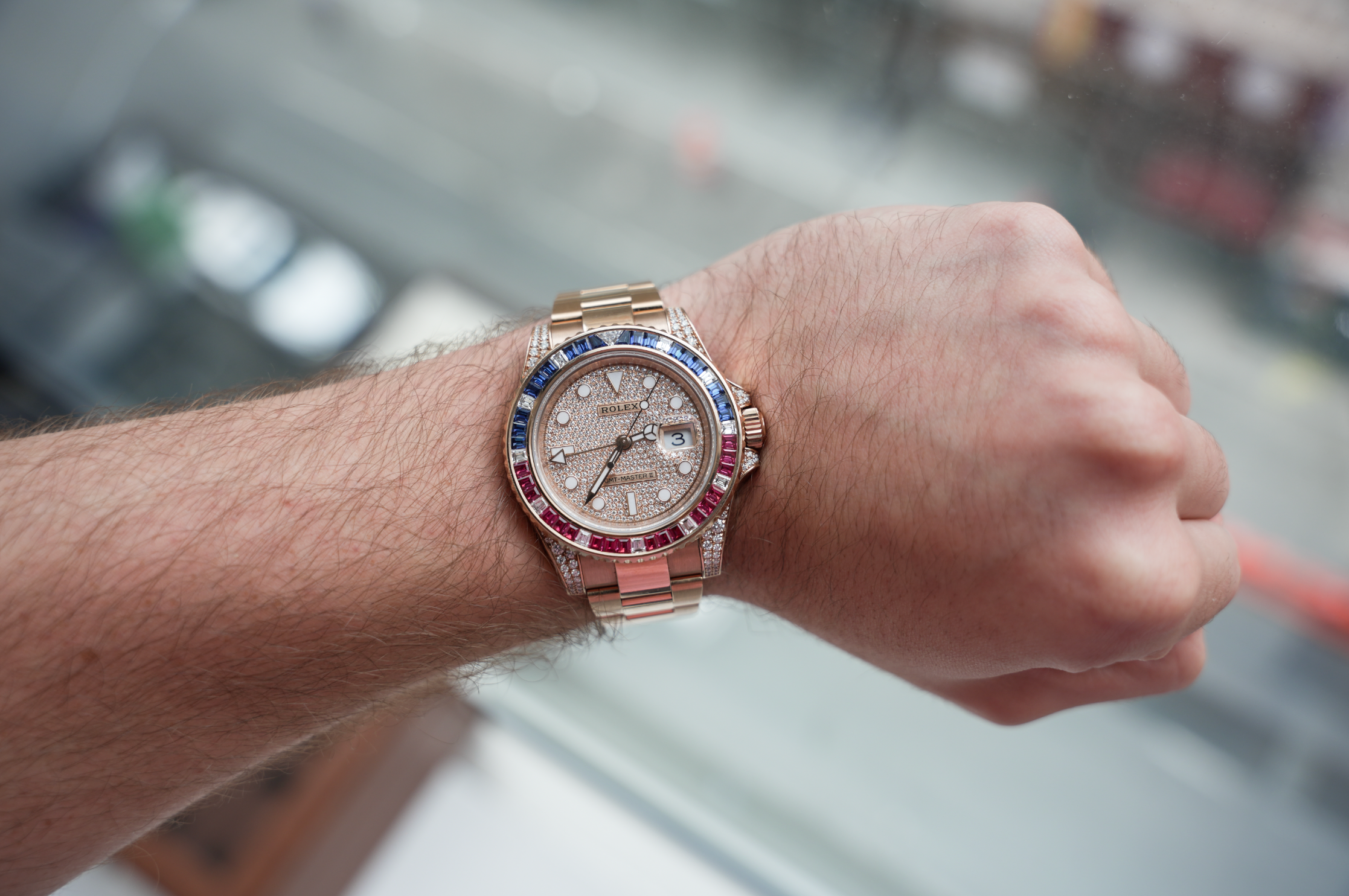 Rolex GMT-Master II “SARU” 40mm 18K Everose Gold Diamond Pavé Dial Sapphire & Ruby Bezel Pavé Oyster Bracelet – Ref. 126755SARU