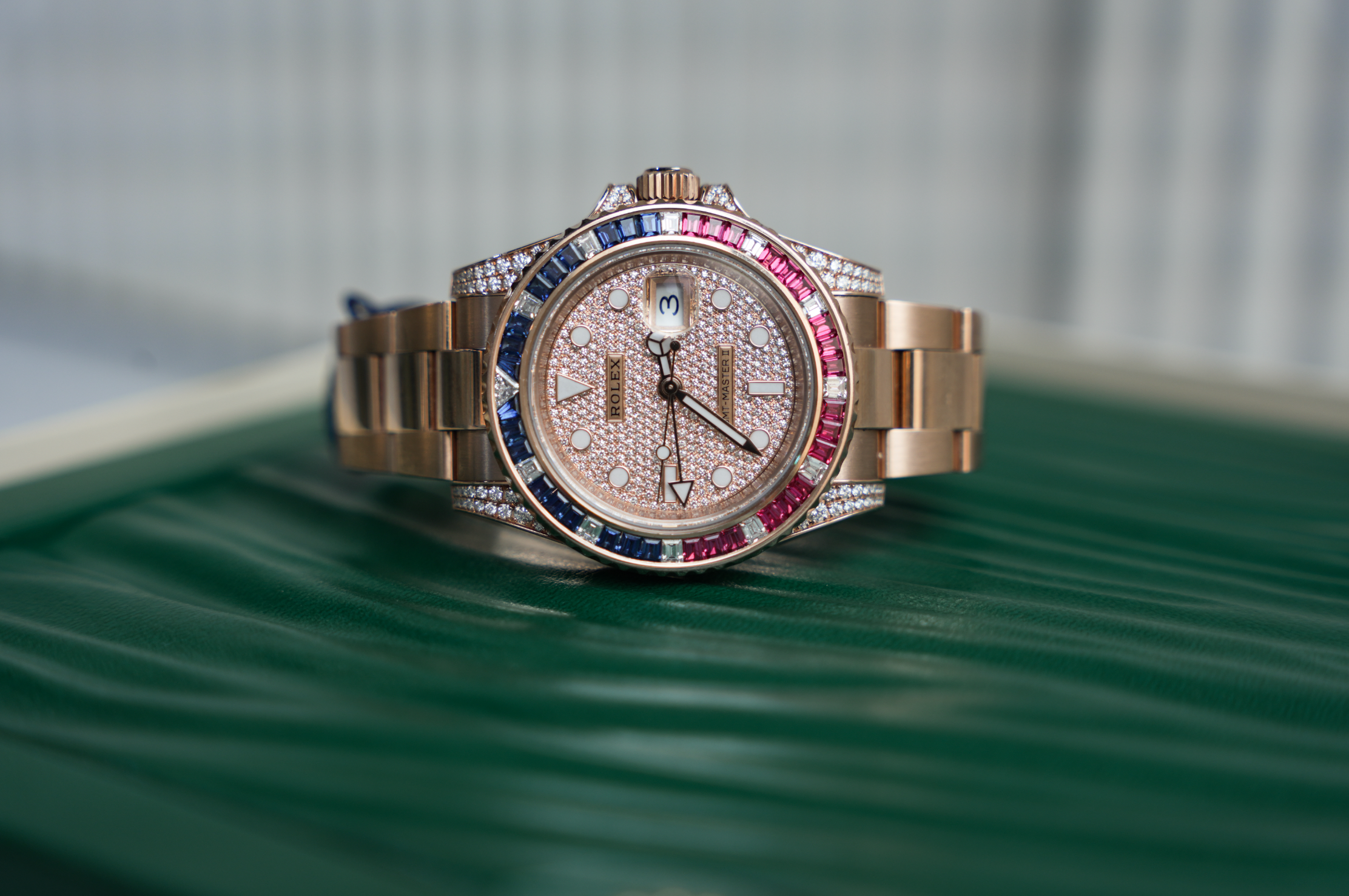 Rolex GMT-Master II “SARU” 40mm 18K Everose Gold Diamond Pavé Dial Sapphire & Ruby Bezel Pavé Oyster Bracelet – Ref. 126755SARU