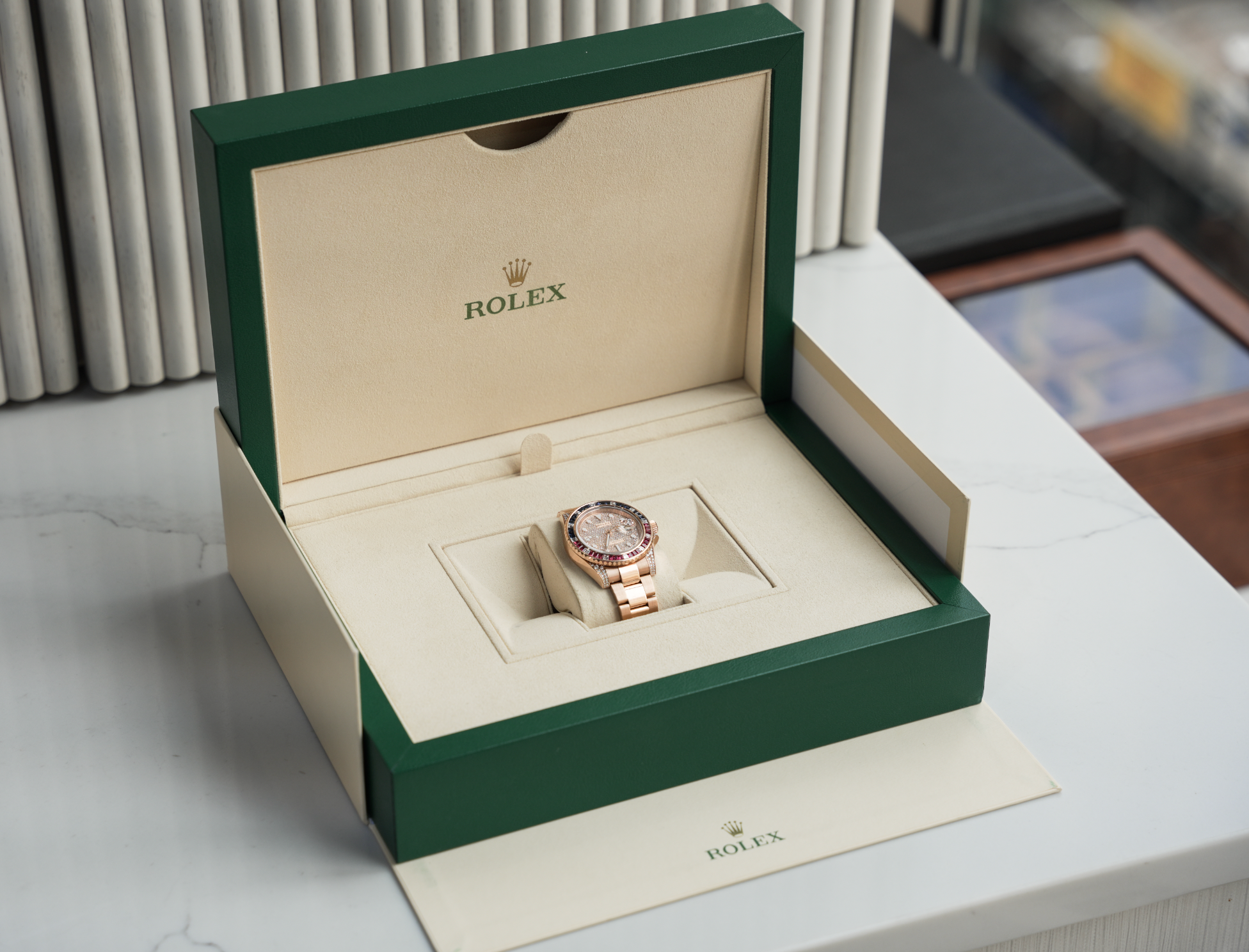 Rolex GMT-Master II “SARU” 40mm 18K Everose Gold Diamond Pavé Dial Sapphire & Ruby Bezel Pavé Oyster Bracelet – Ref. 126755SARU
