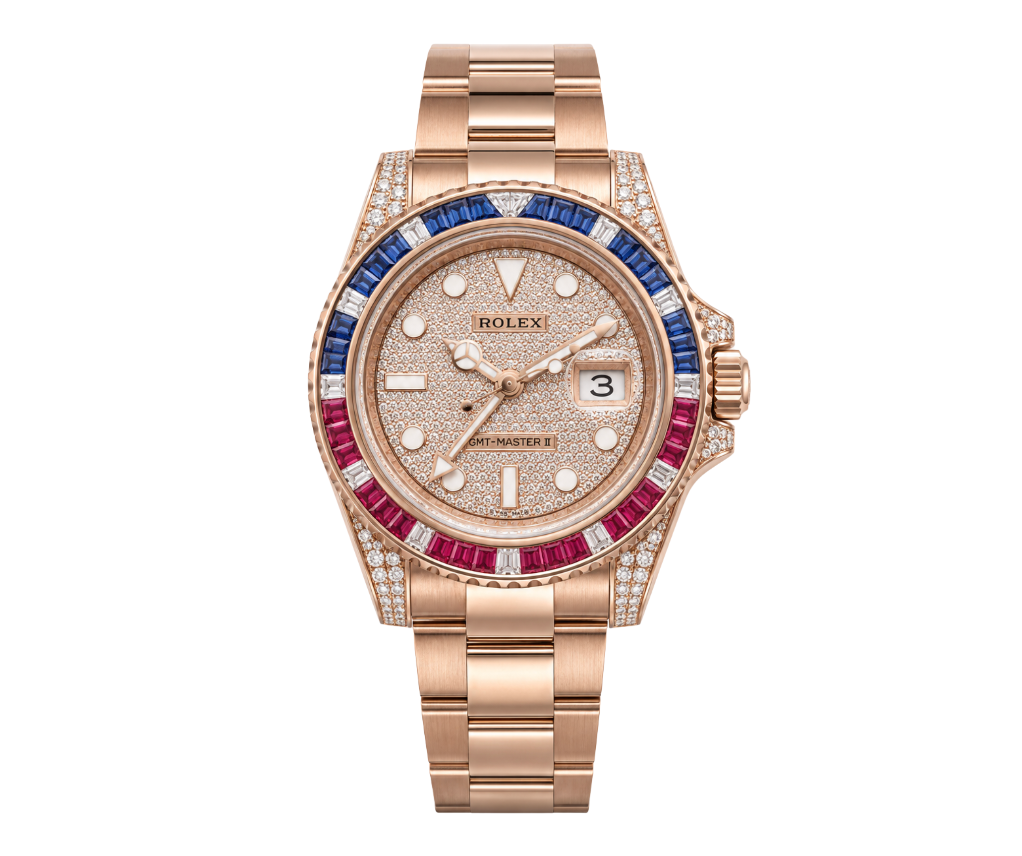 Rolex GMT-Master II “SARU” 40mm 18K Everose Gold Diamond Pavé Dial Sapphire & Ruby Bezel Pavé Oyster Bracelet – Ref. 126755SARU