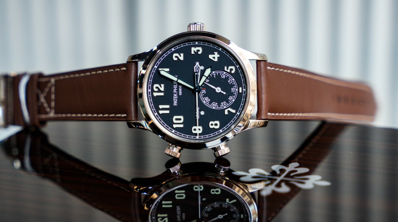 Patek Philippe Calatrava 5524 White Gold Pilot Travel Time Mens Watch-Patek Philippe-JD Watches NY