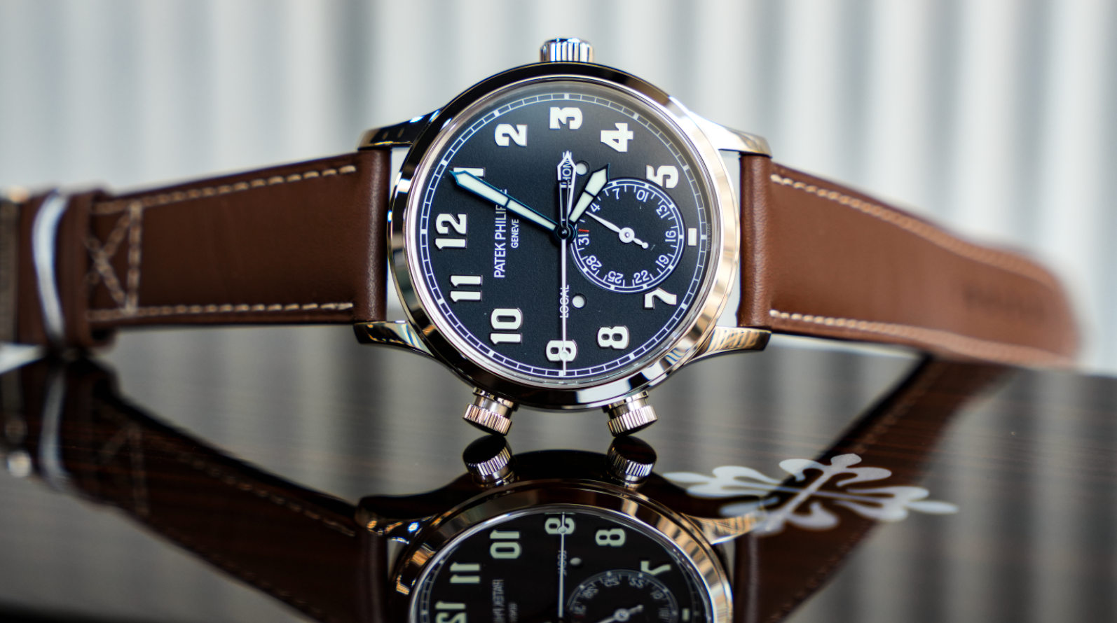 Patek Philippe Calatrava 5524 White Gold Pilot Travel Time Mens Watch-Patek Philippe-JD Watches NY