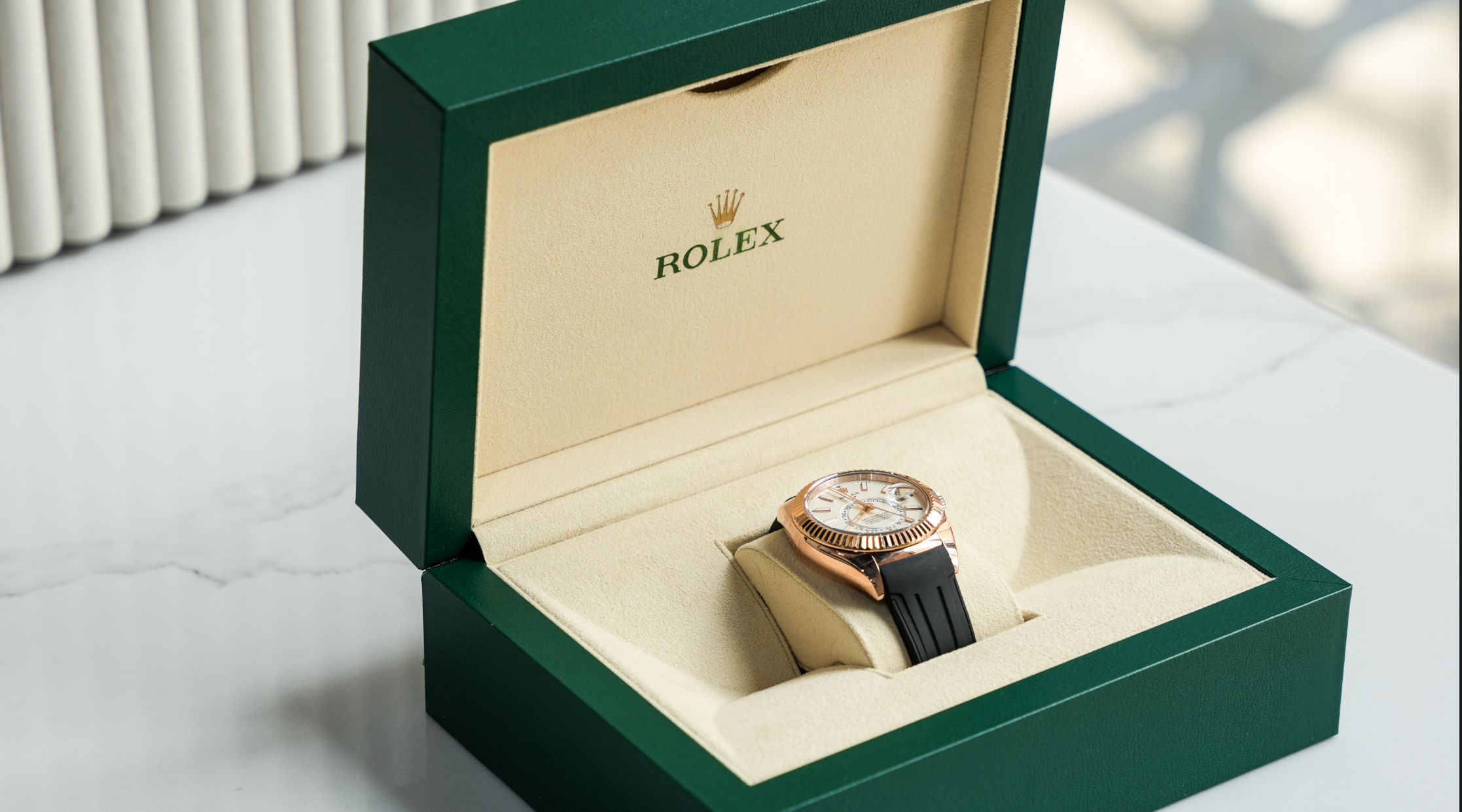 Rolex Sky-Dweller – Everose Gold & Oysterflex White Dial Ref. 336235-Rolex-JD Watches NY