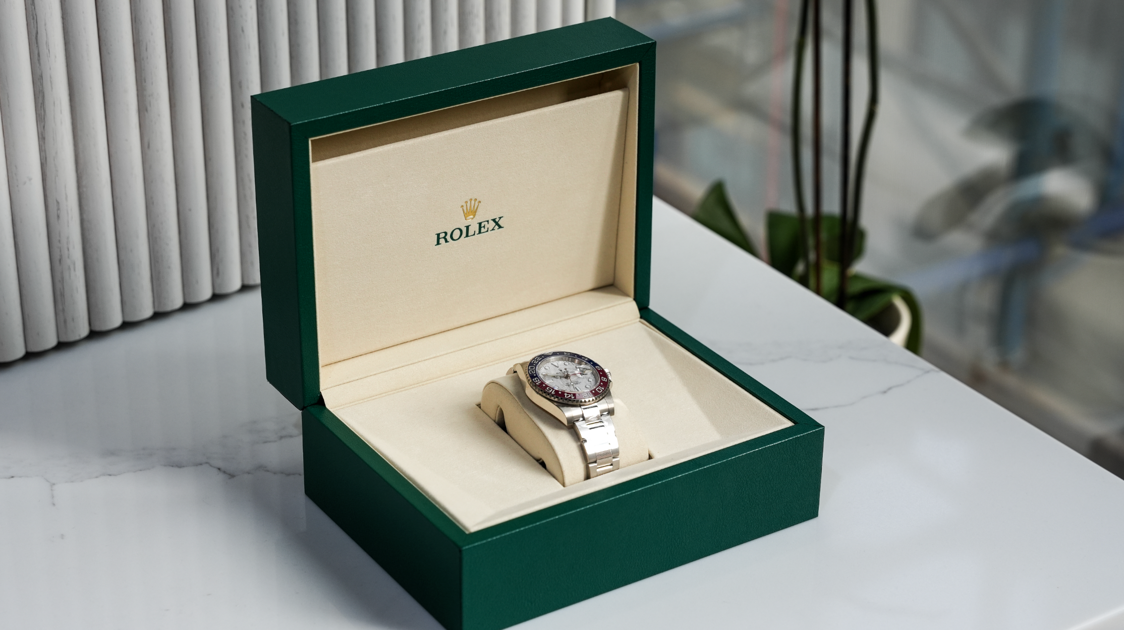 Rolex GMT-Master II – 18k White Gold with Meteorite Dial and Pepsi Bezel Ref. 126719BLRO