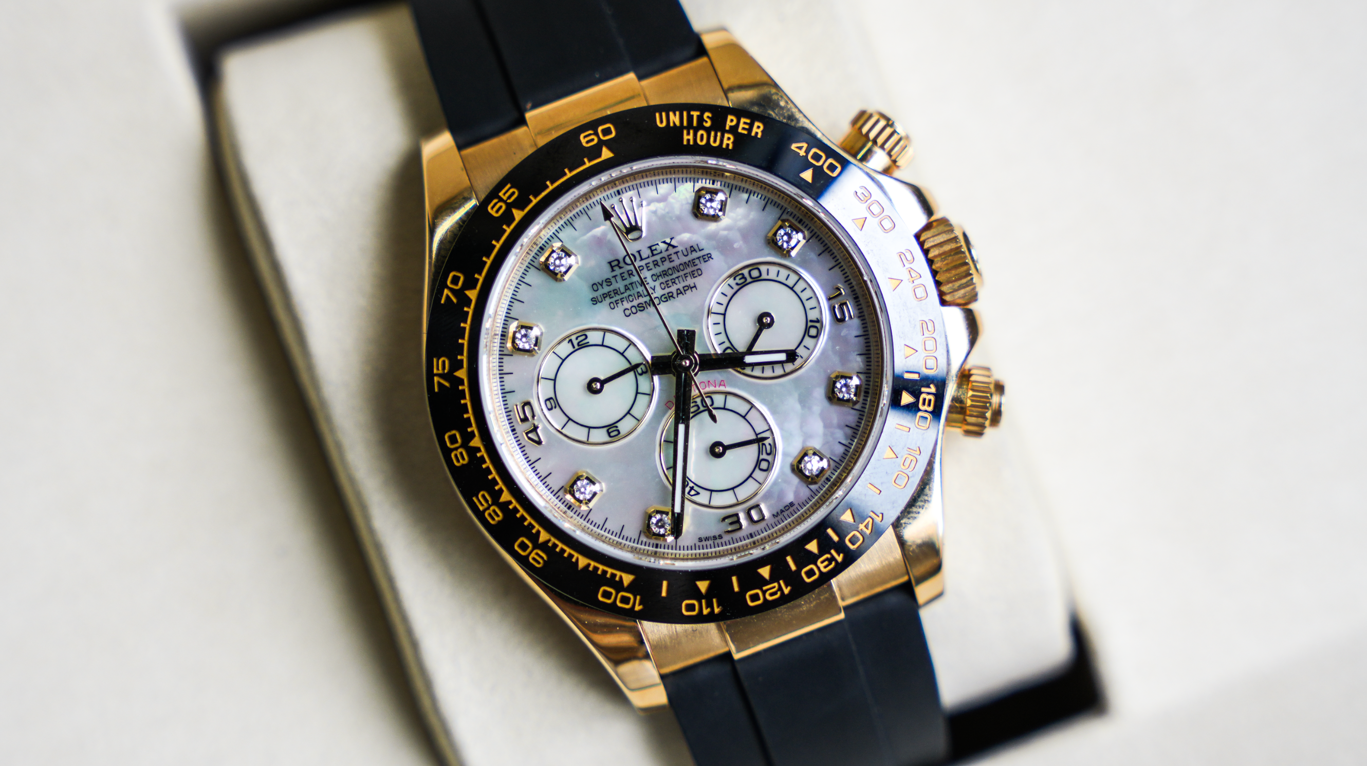 Rolex Cosmograph Daytona – 18k Yellow Gold with Mother-of-Pearl Dial and Oysterflex Bracelet Ref. 116518LN