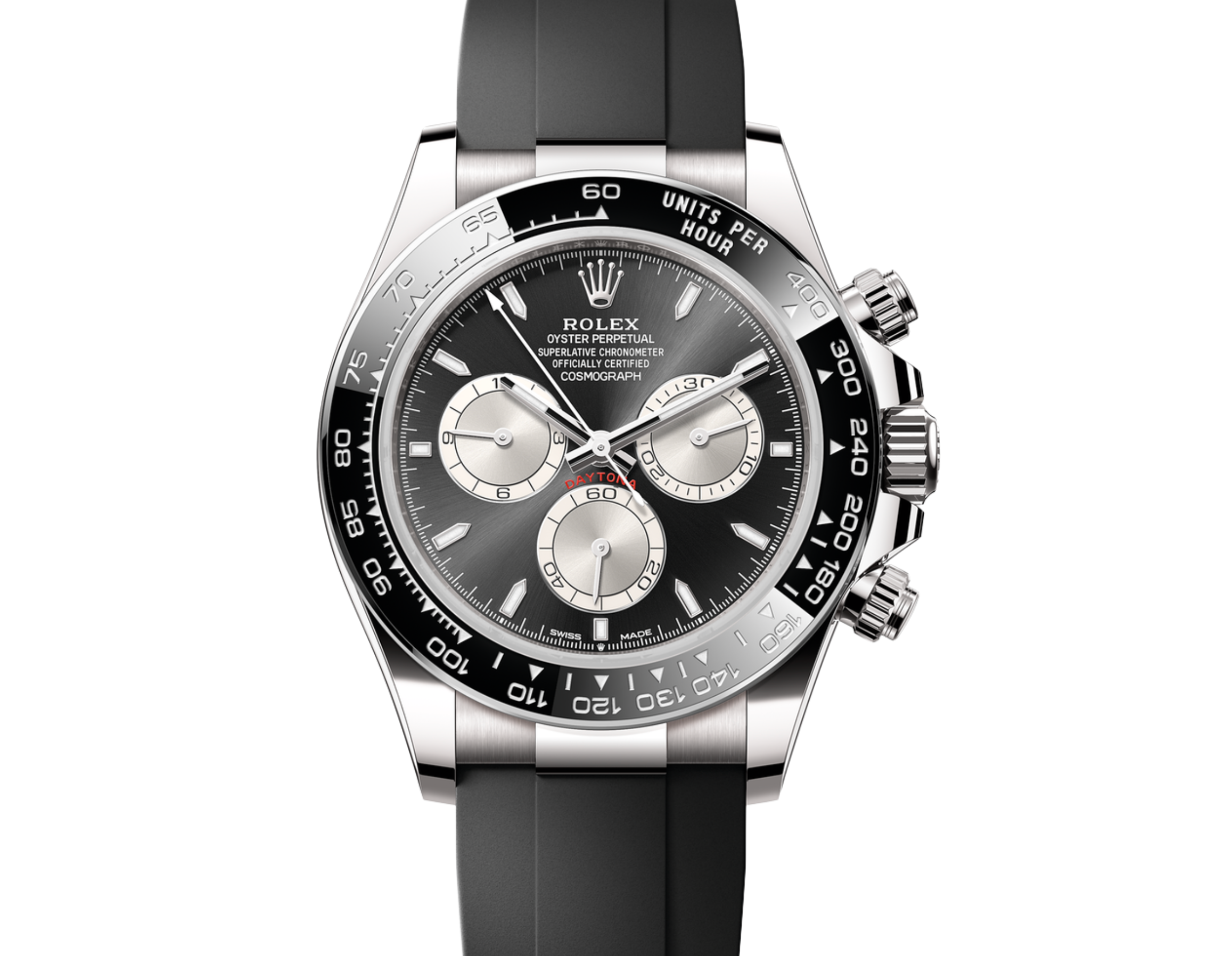 Rolex Cosmograph Daytona – 18k White Gold with Black Dial, Grey Subdials, and Oysterflex Bracelet Ref. 126519LN-0002
