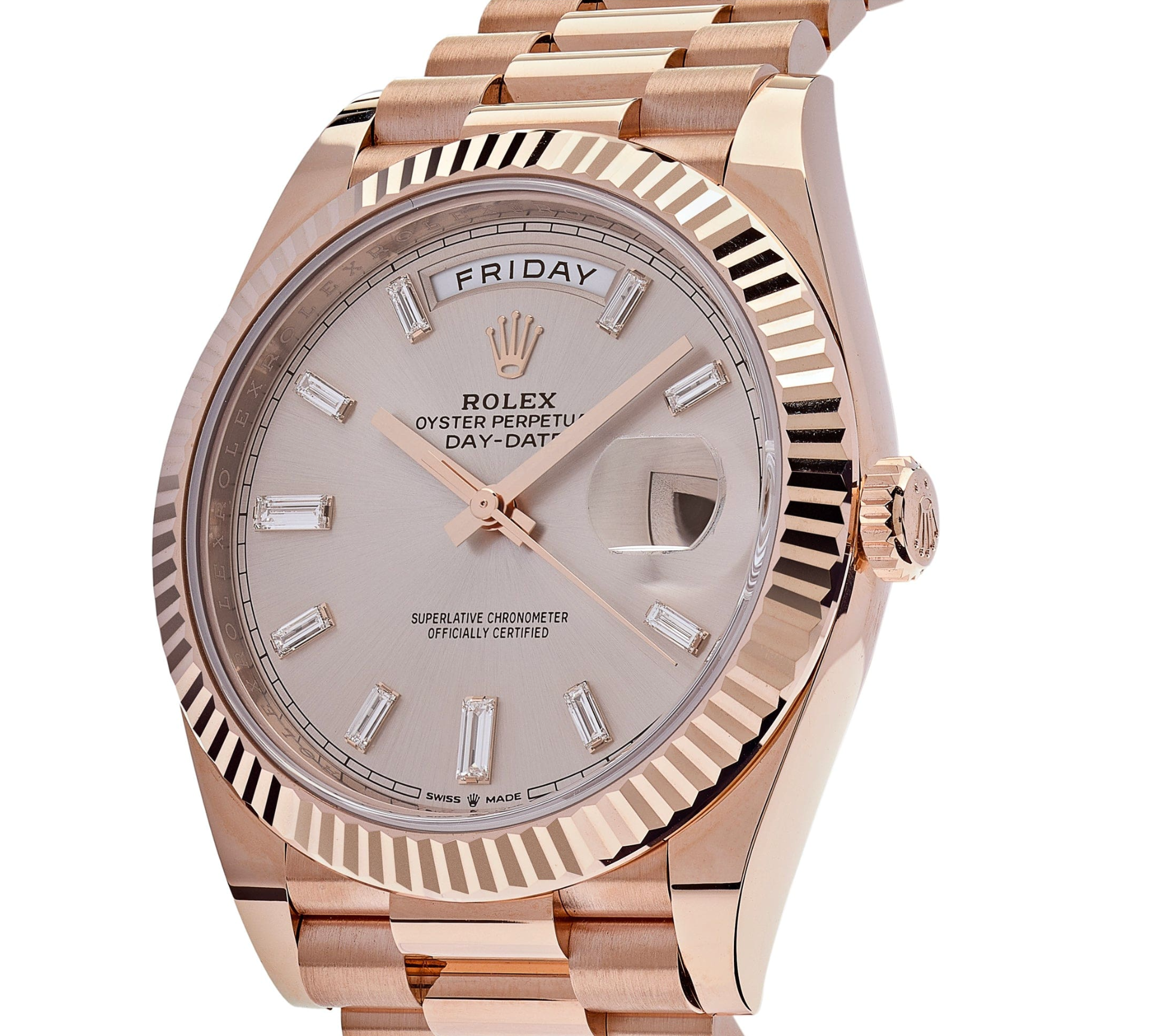 Rolex Day-Date 40 – 18k Everose Gold with Sundust Diamond Dial and President Bracelet Ref. 228235