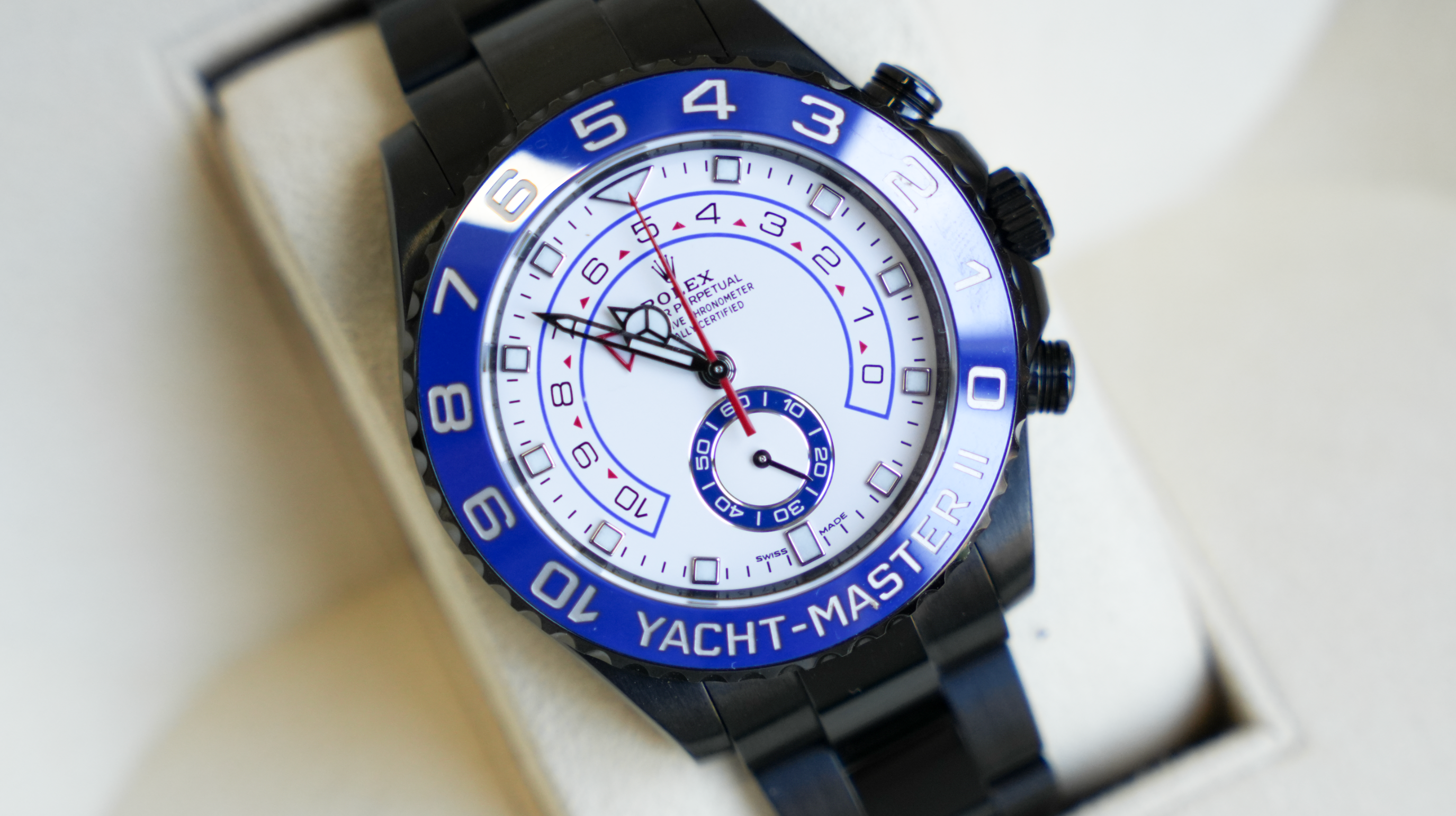 Rolex Yacht-Master II 44mm White Dial – Black PVD Coated Stainless Steel – Ref. 116680