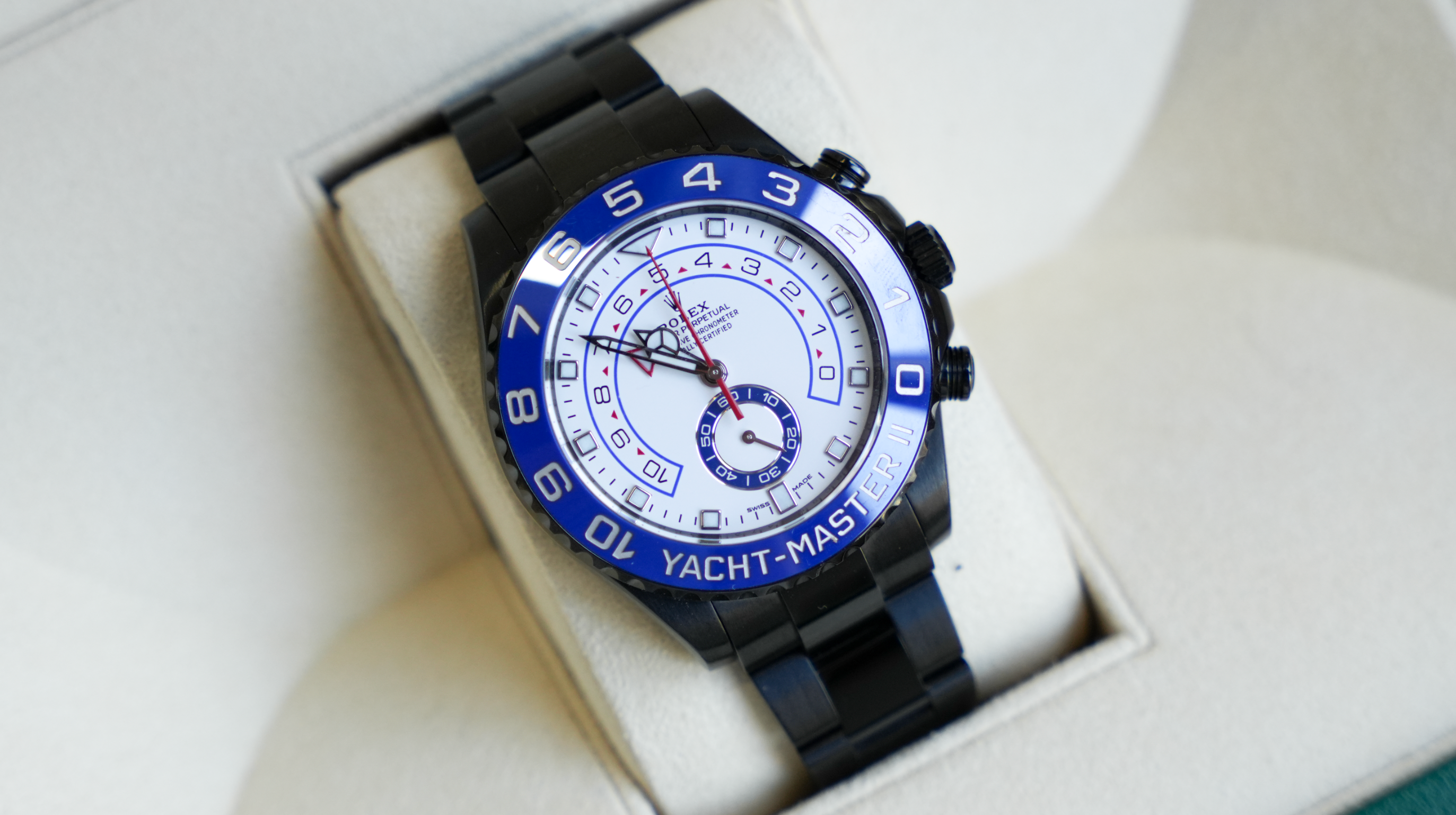 Rolex Yacht-Master II 44mm White Dial – Black PVD Coated Stainless Steel – Ref. 116680