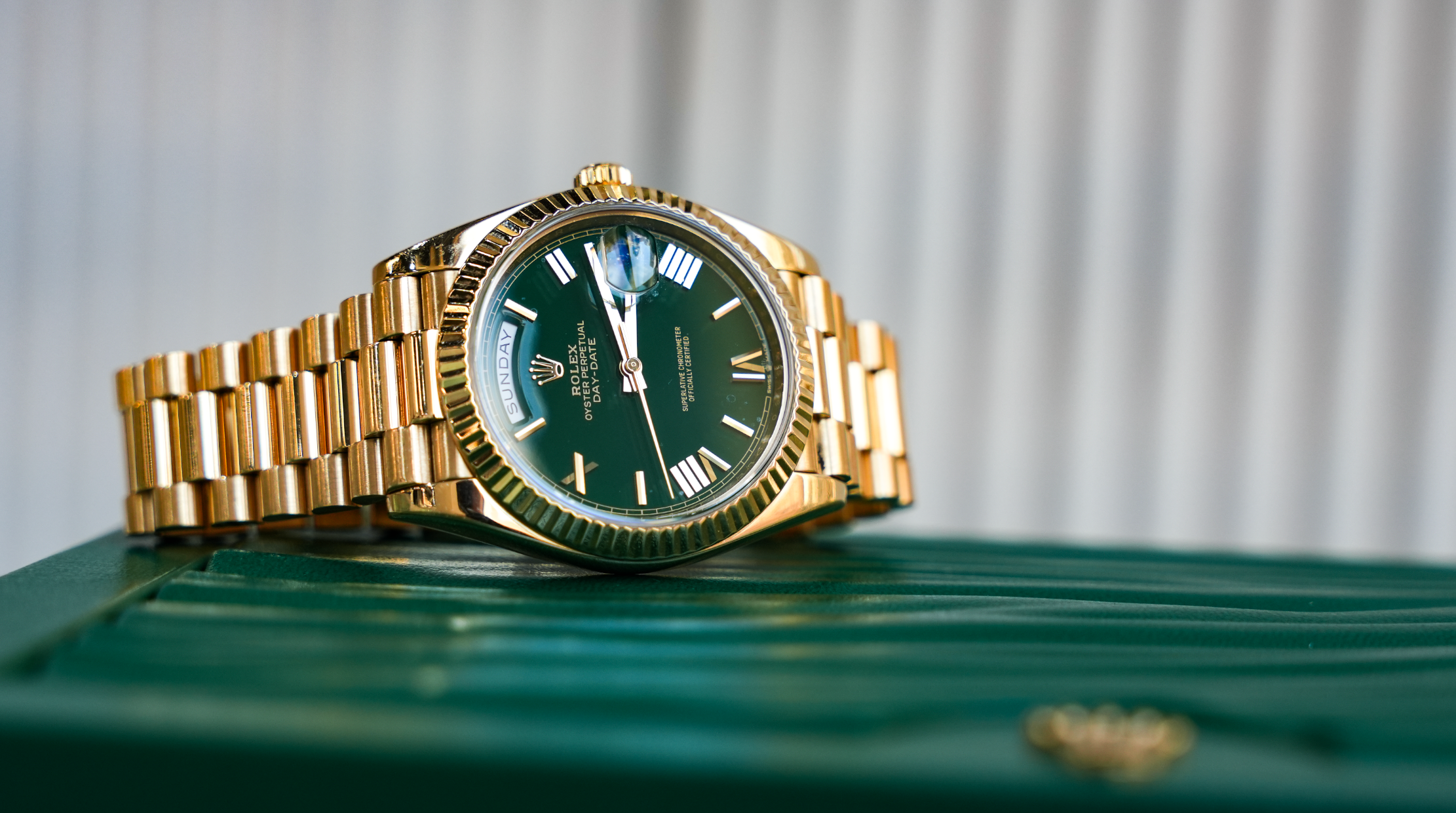 Rolex Day-Date 40 President 228238 – Green Roman Dial | 18K Yellow Gold