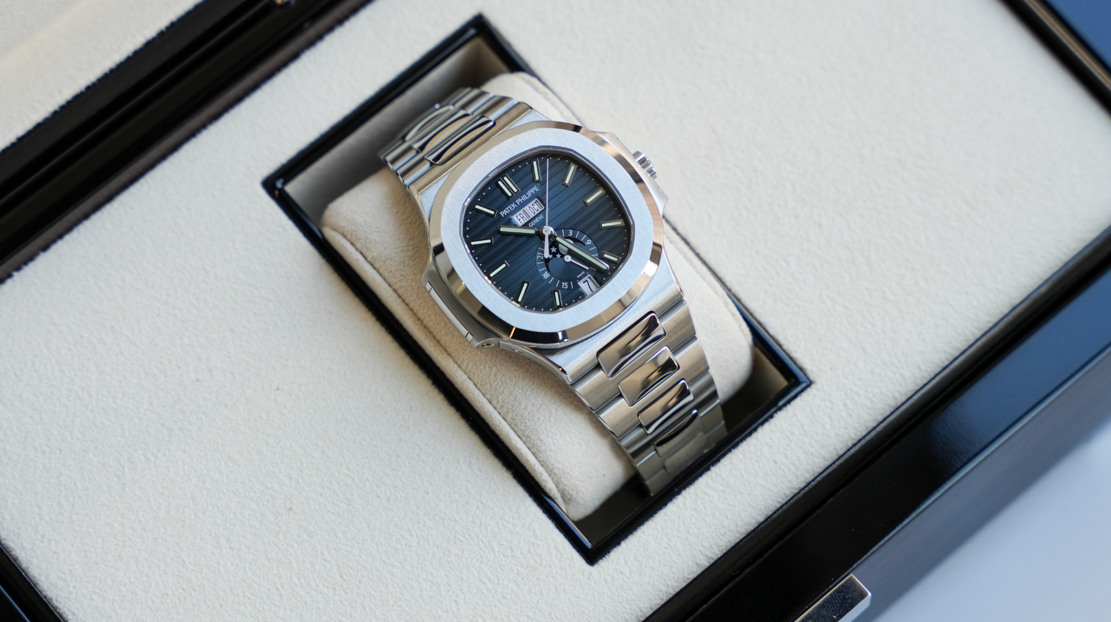 Patek Philippe Nautilus Annual Calendar Moon Phases – Ref. 5726/1A-014 | 40.5mm Blue Dial with Stainless Steel Bracelet